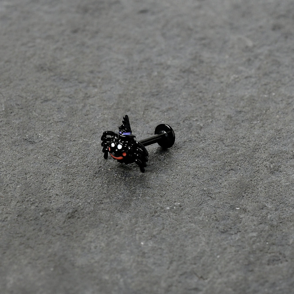 BodyCandy 16G 5/16 Black Halloween Witch Smiling Spider Labret Monroe Tragus — alternative angle