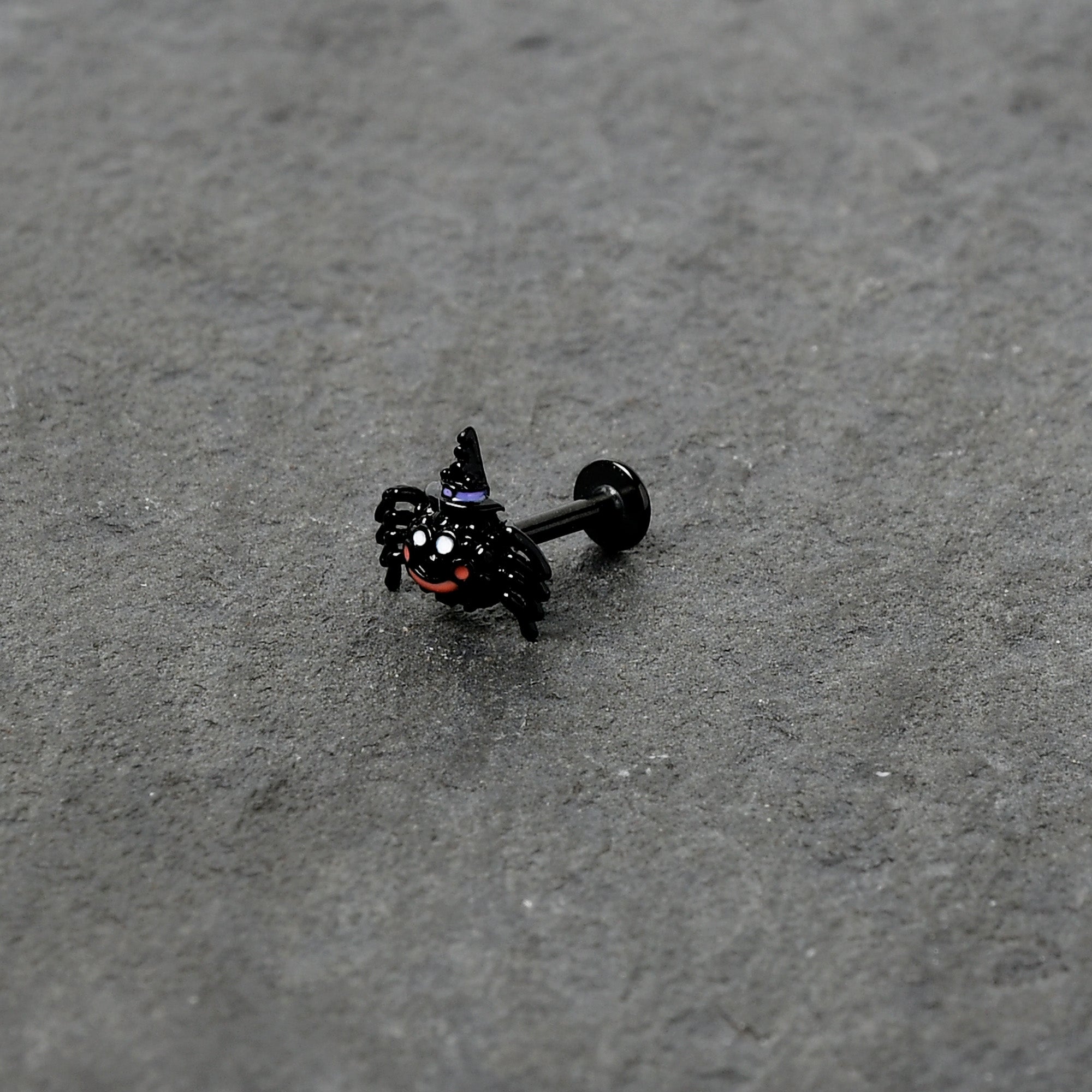 BodyCandy 16G 5/16 Black Halloween Witch Smiling Spider Labret Monroe Tragus — alternative angle