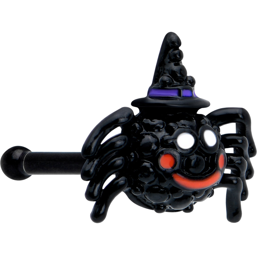 BodyCandy 20G 1/4 Black Halloween Witchy Smiling Spider Nose Bone — main product shot