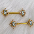 BodyCandy 14G 9/16 Clear Gem Gold Tone Regal Seal Barbell Nipple Ring Set — main product shot
