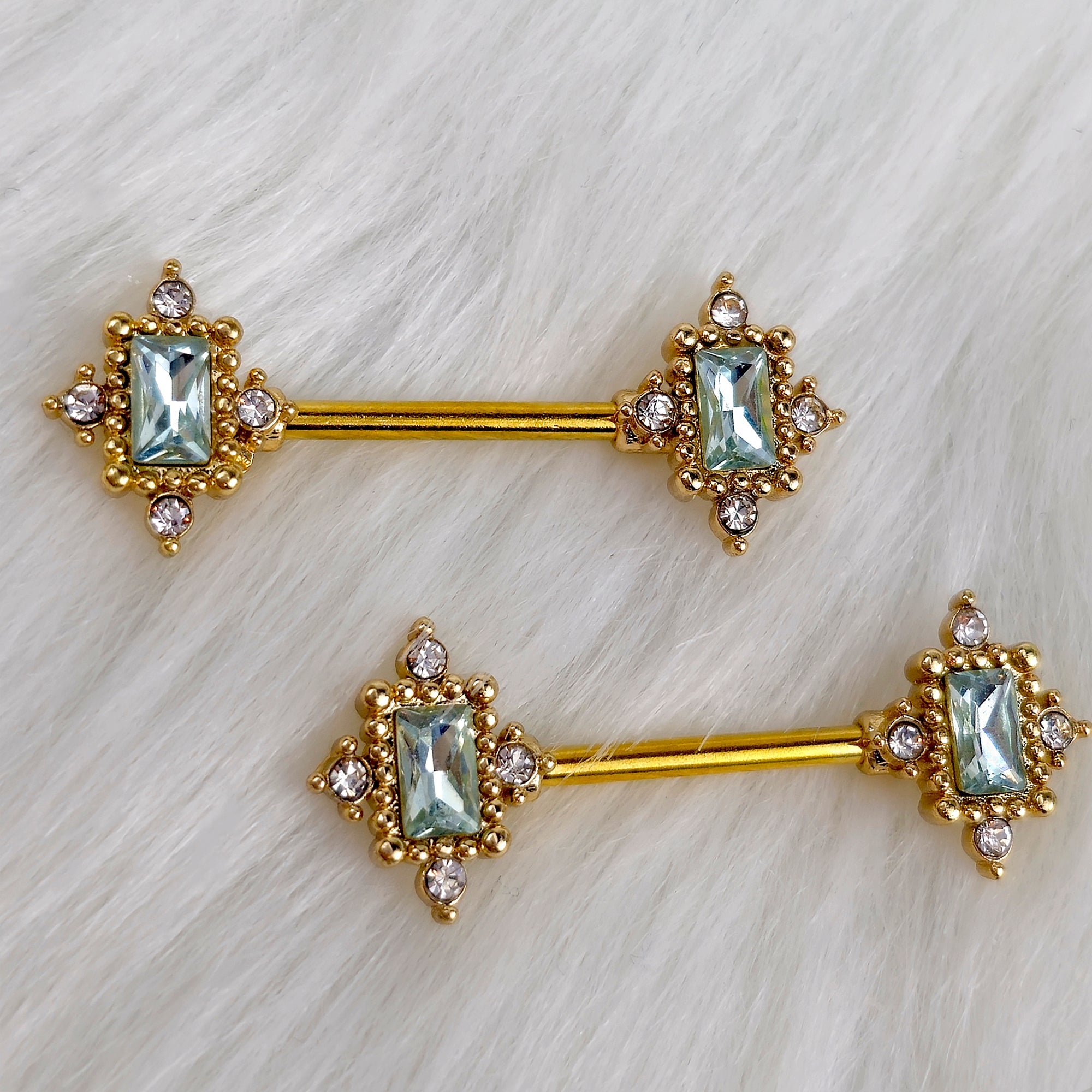 BodyCandy 14G 9/16 Clear Gem Gold Tone Regal Seal Barbell Nipple Ring Set — main product shot