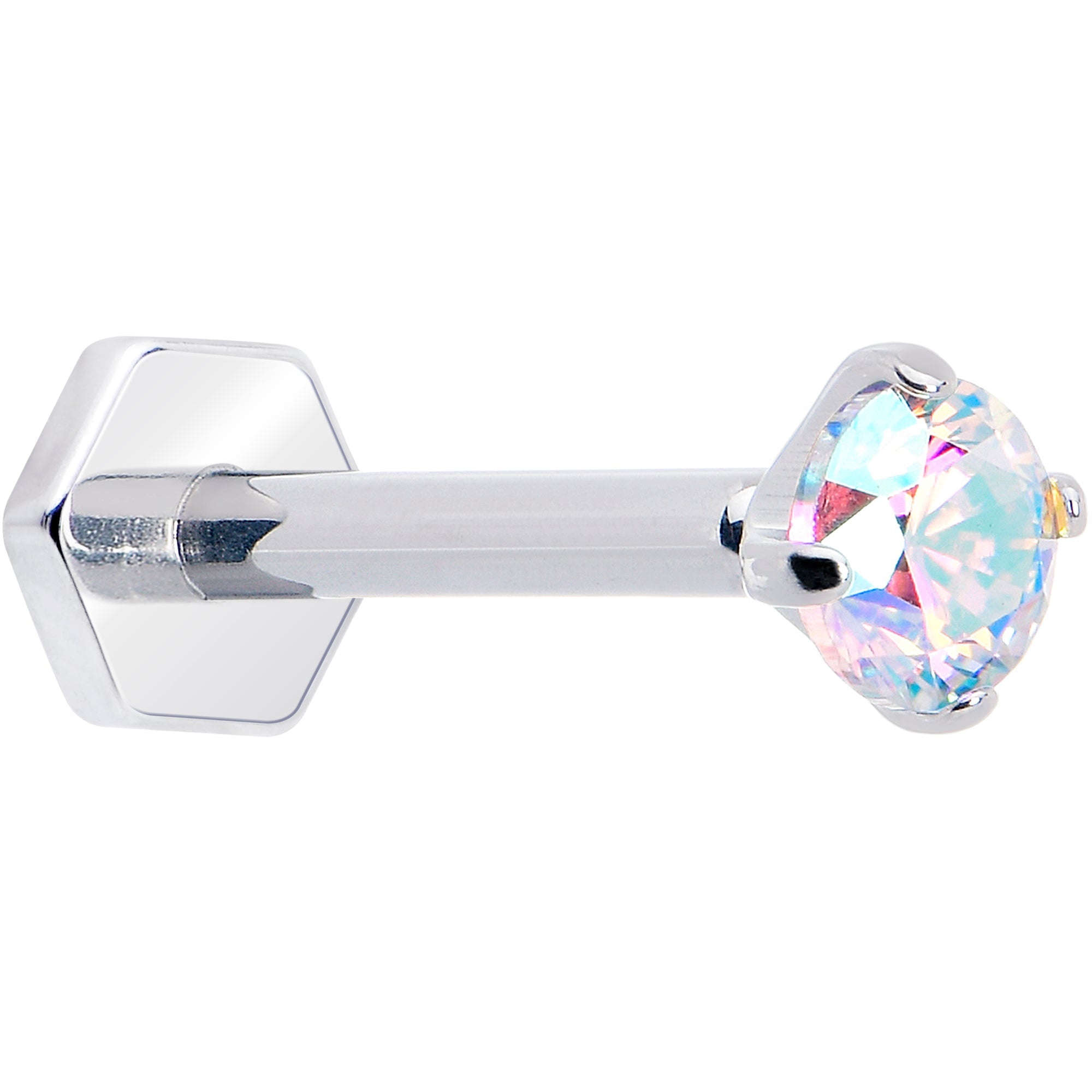 BodyCandy 16G 5/16 Aurora CZ Gem ASTM F-136 Implant Grade Titanium Hex End Labret Tragus — main product shot