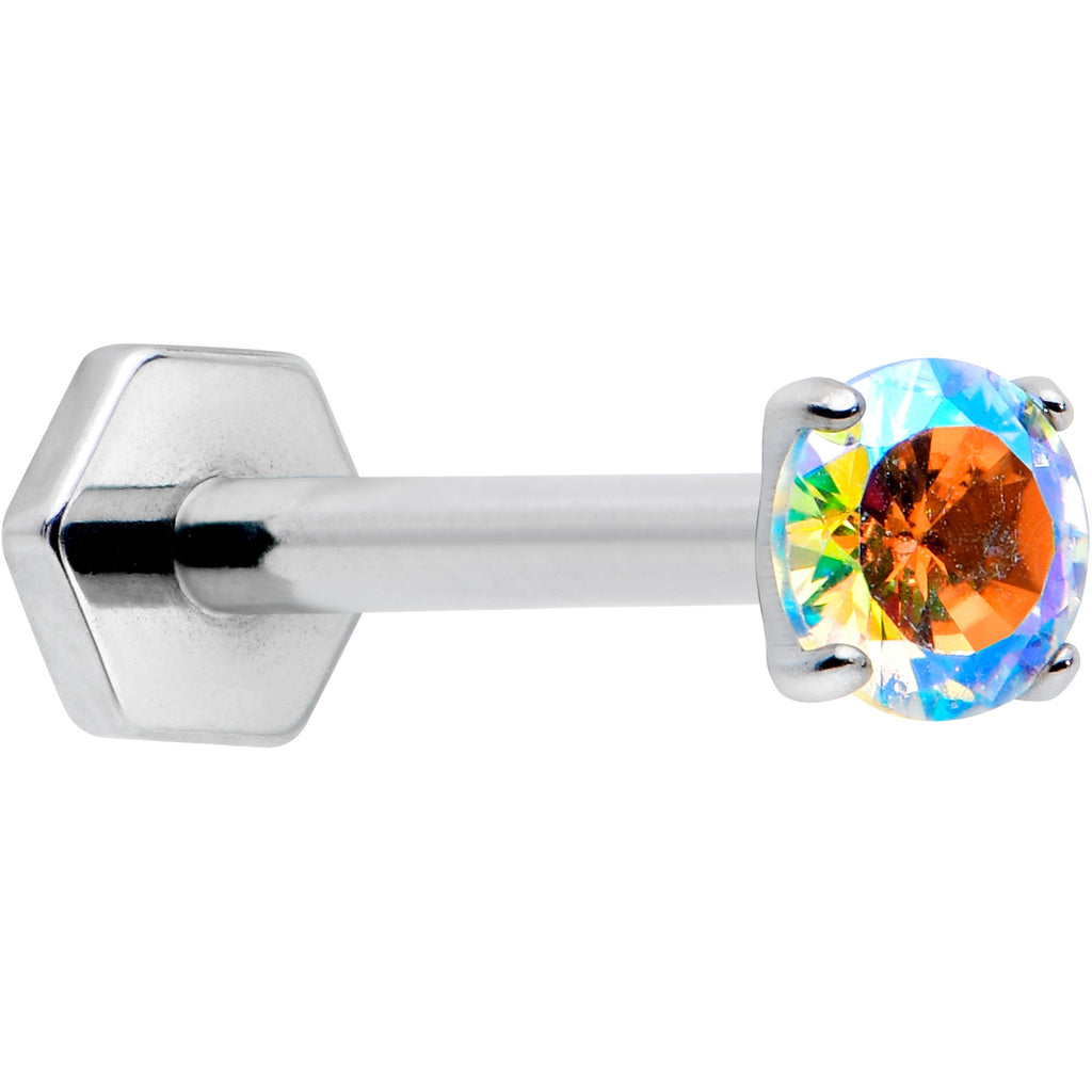 BodyCandy 16G 5/16 Aurora CZ Gem ASTM F-136 Implant Grade Titanium Hex End Labret Tragus — in-use photo