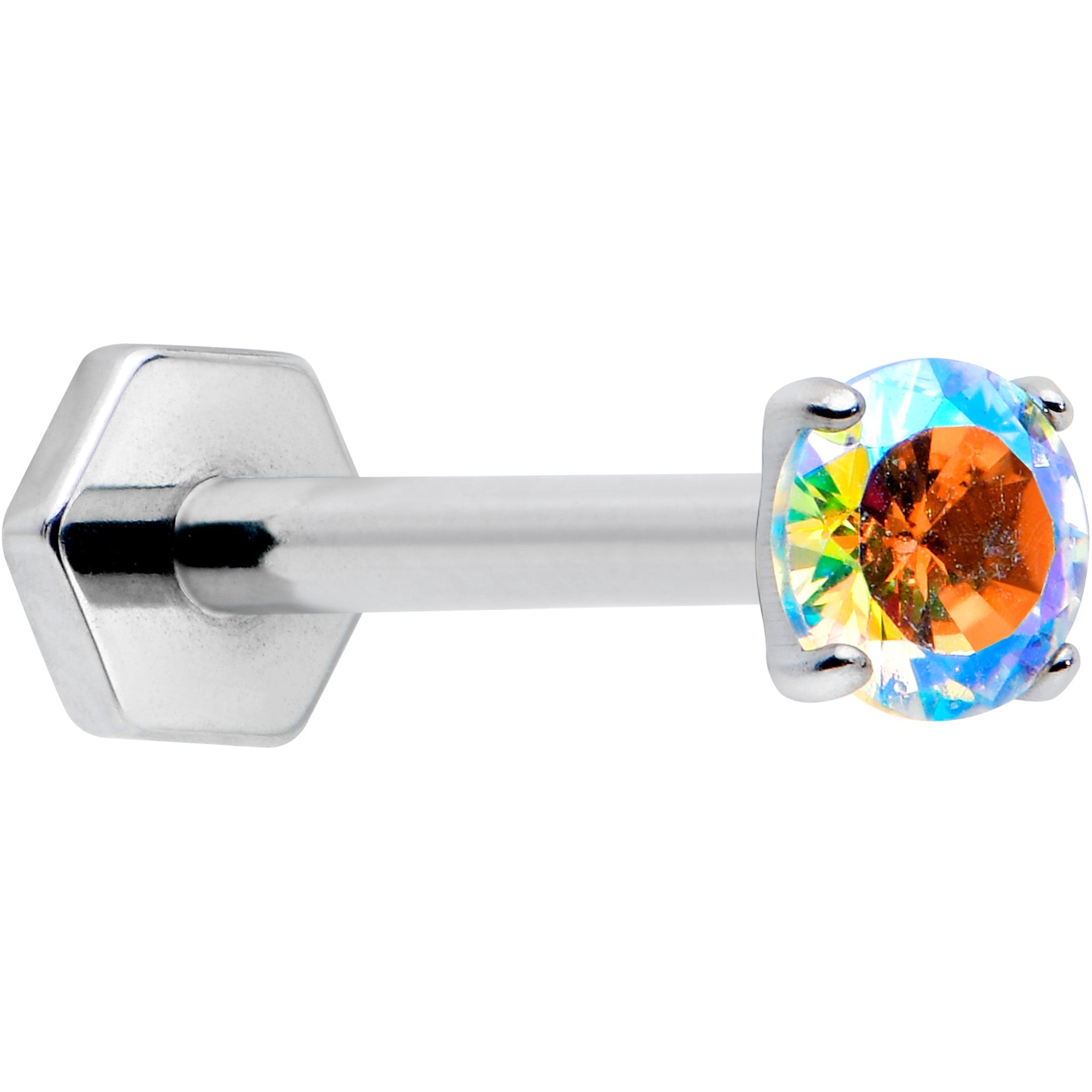BodyCandy 16G 5/16 Aurora CZ Gem ASTM F-136 Implant Grade Titanium Hex End Labret Tragus — in-use photo