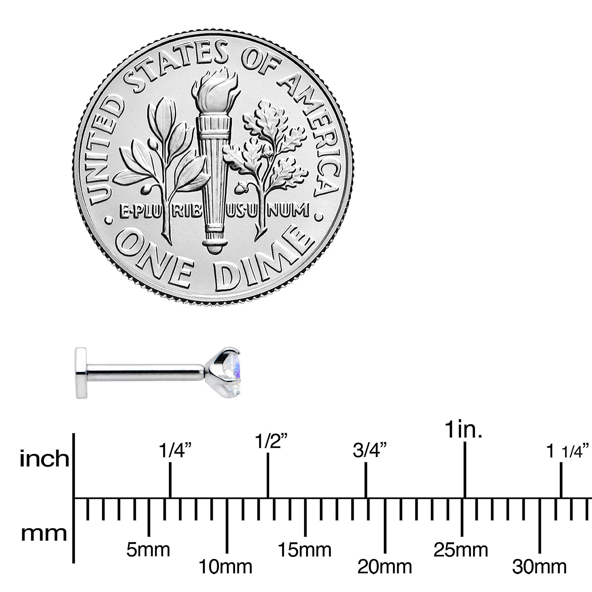BodyCandy 16G 5/16 Aurora CZ Gem ASTM F-136 Implant Grade Titanium Hex End Labret Tragus — alternative angle
