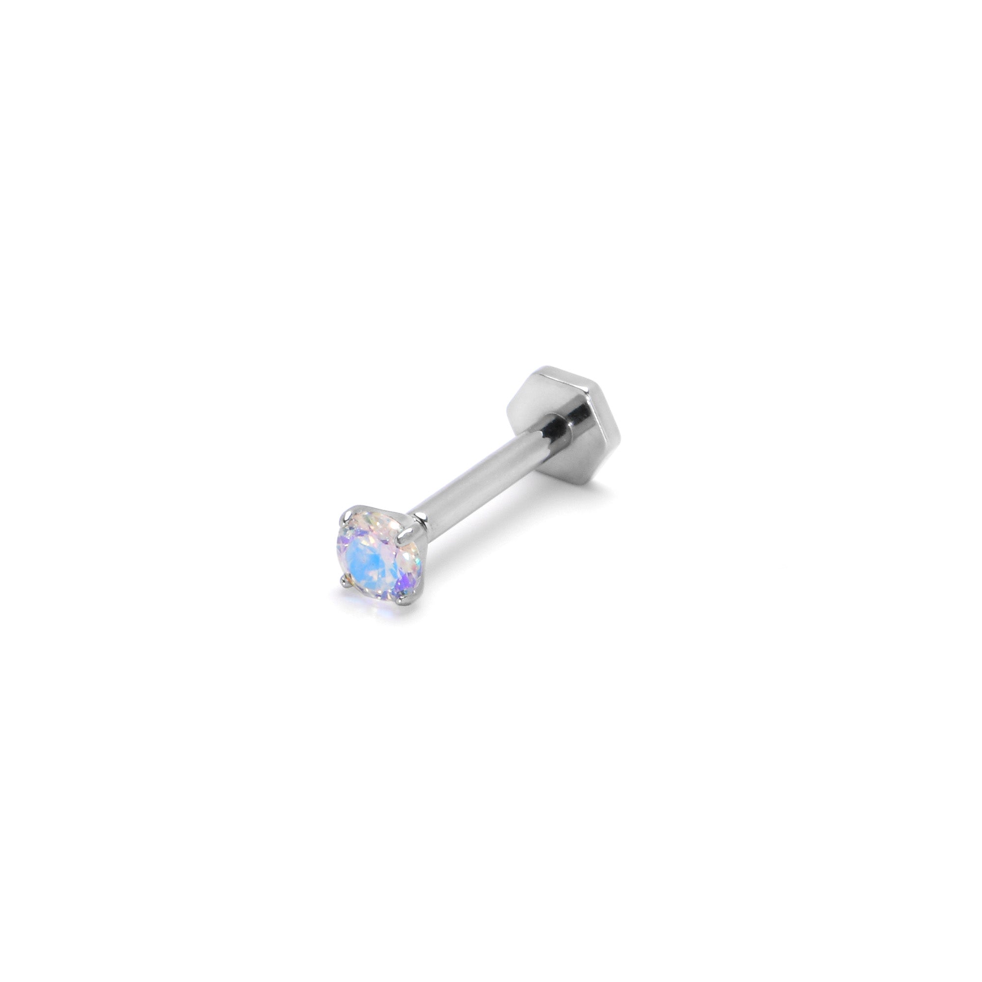 BodyCandy 16G 5/16 Aurora CZ Gem ASTM F-136 Implant Grade Titanium Hex End Labret Tragus — color detail