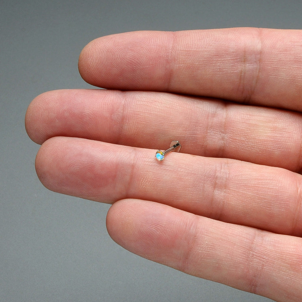 BodyCandy 16G 5/16 Aurora CZ Gem ASTM F-136 Implant Grade Titanium Hex End Labret Tragus — side view