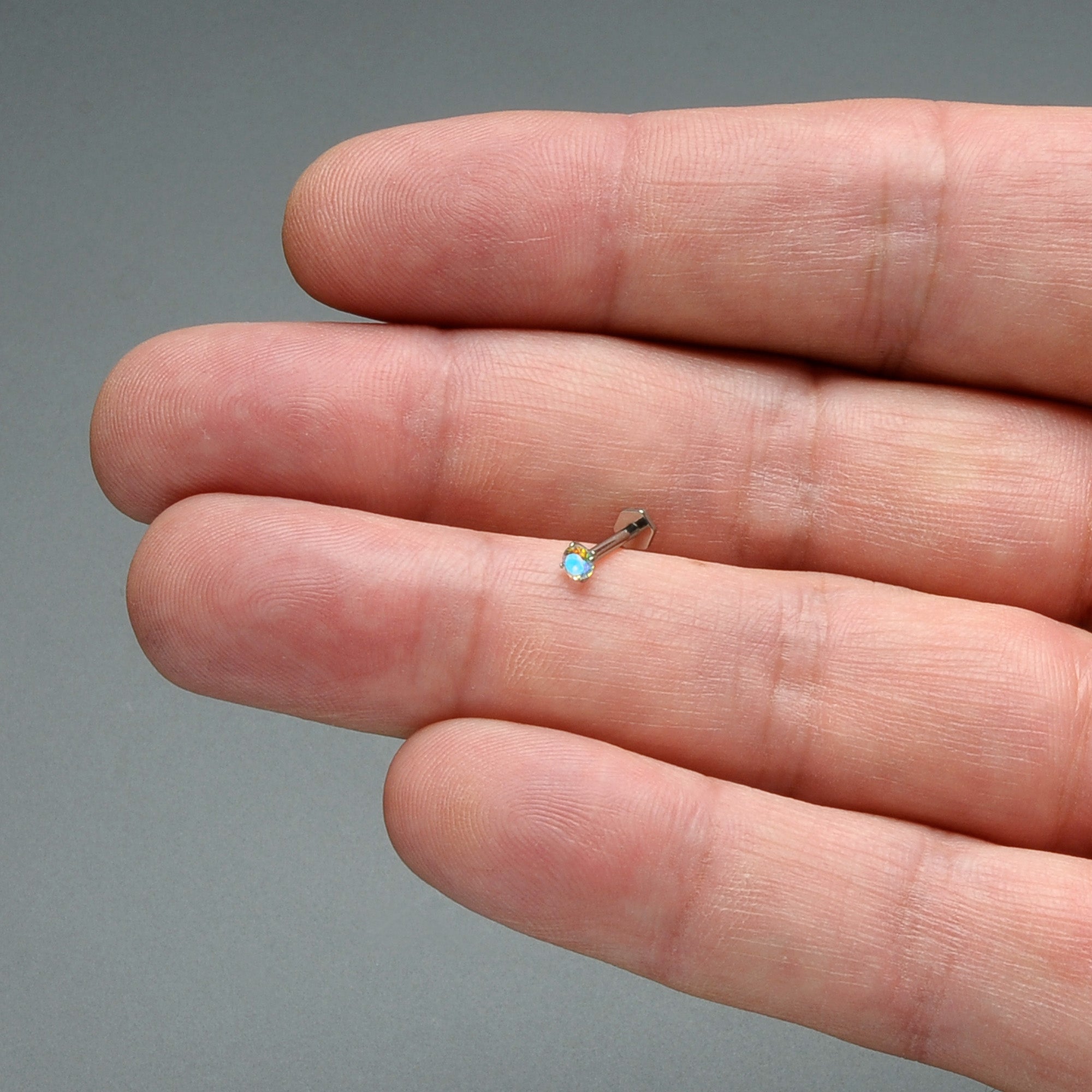 BodyCandy 16G 5/16 Aurora CZ Gem ASTM F-136 Implant Grade Titanium Hex End Labret Tragus — side view
