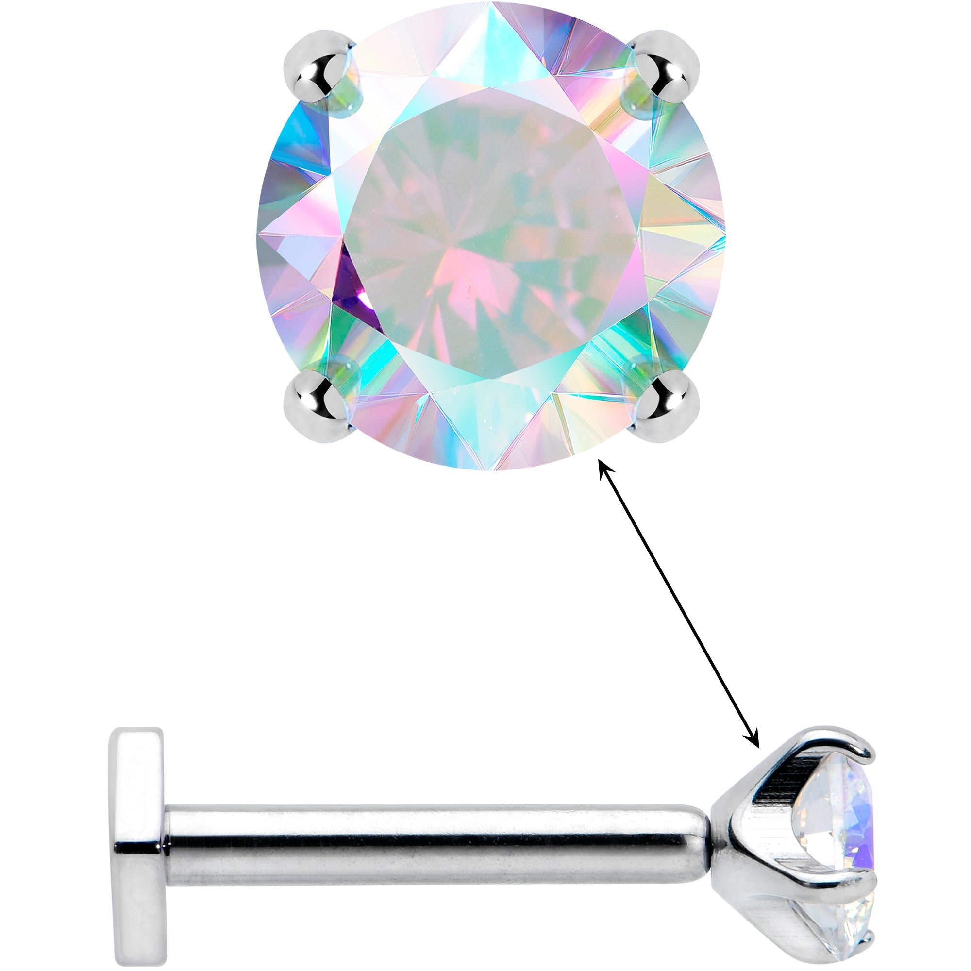 BodyCandy 16G 5/16 Aurora CZ Gem ASTM F-136 Implant Grade Titanium Hex End Labret Tragus — detail close-up