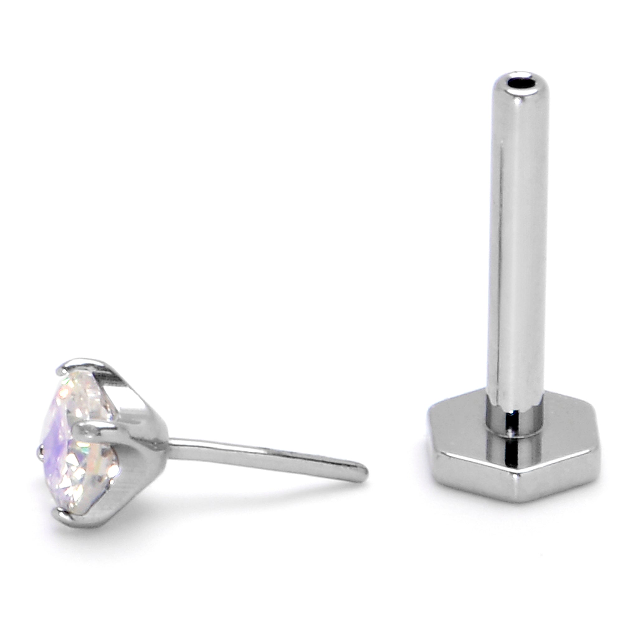 BodyCandy 16G 5/16 Aurora CZ Gem ASTM F-136 Implant Grade Titanium Hex End Labret Tragus — lifestyle context