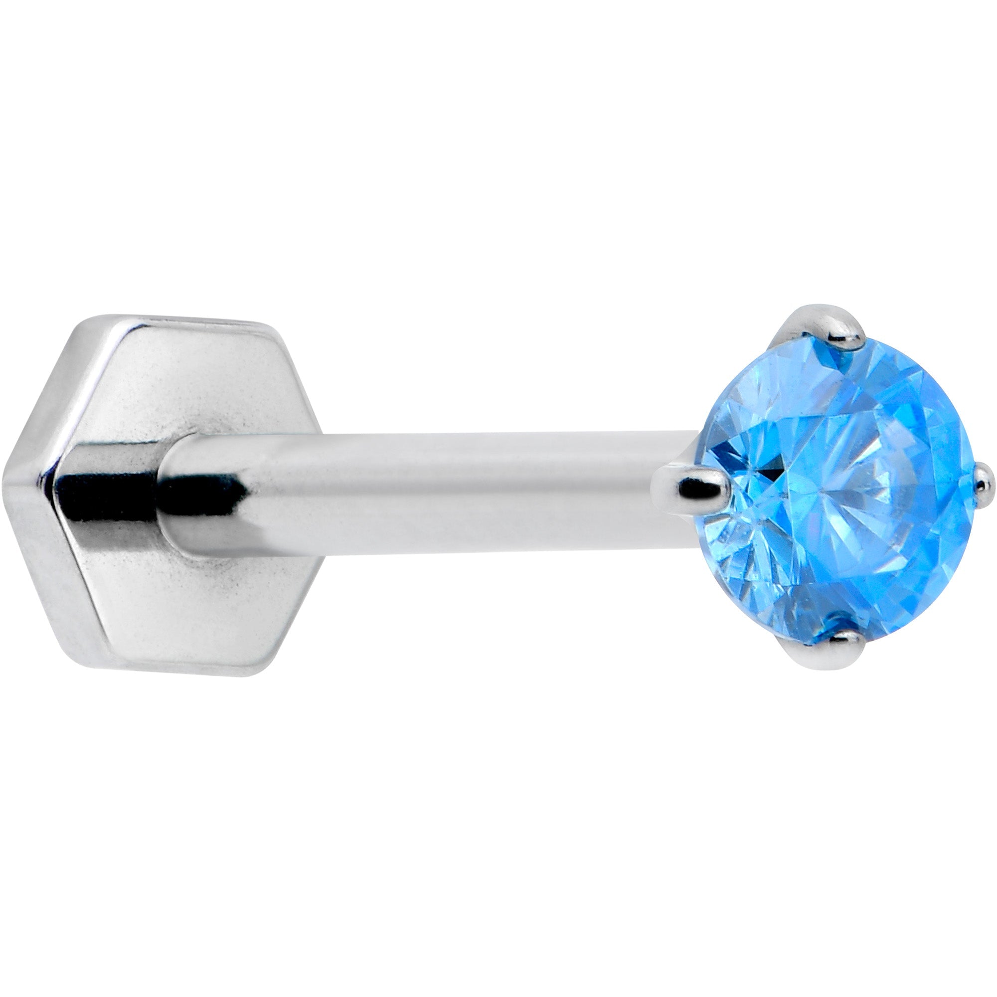 BodyCandy 16G 5/16 Blue CZ Gem ASTM F-136 Implant Grade Titanium Hex End Labret Tragus — main product shot