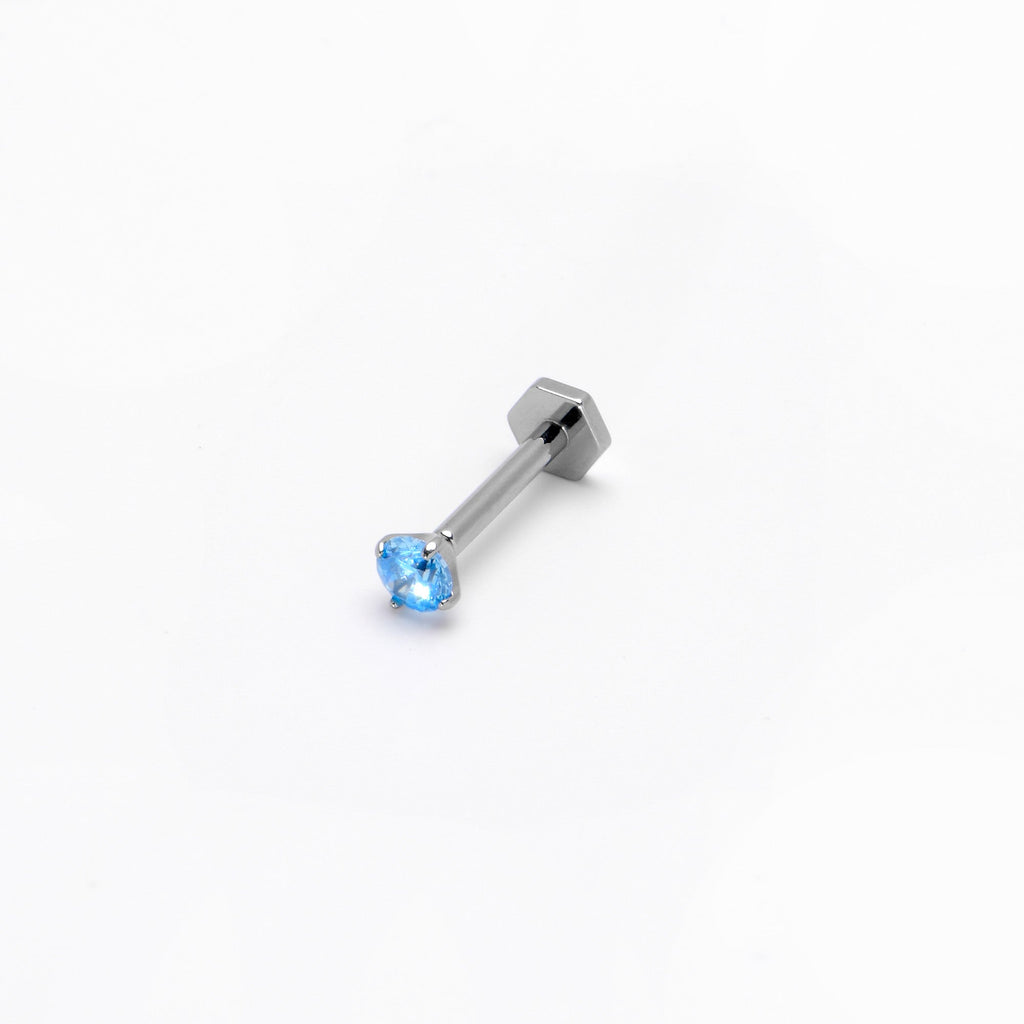BodyCandy 16G 5/16 Blue CZ Gem ASTM F-136 Implant Grade Titanium Hex End Labret Tragus — back view