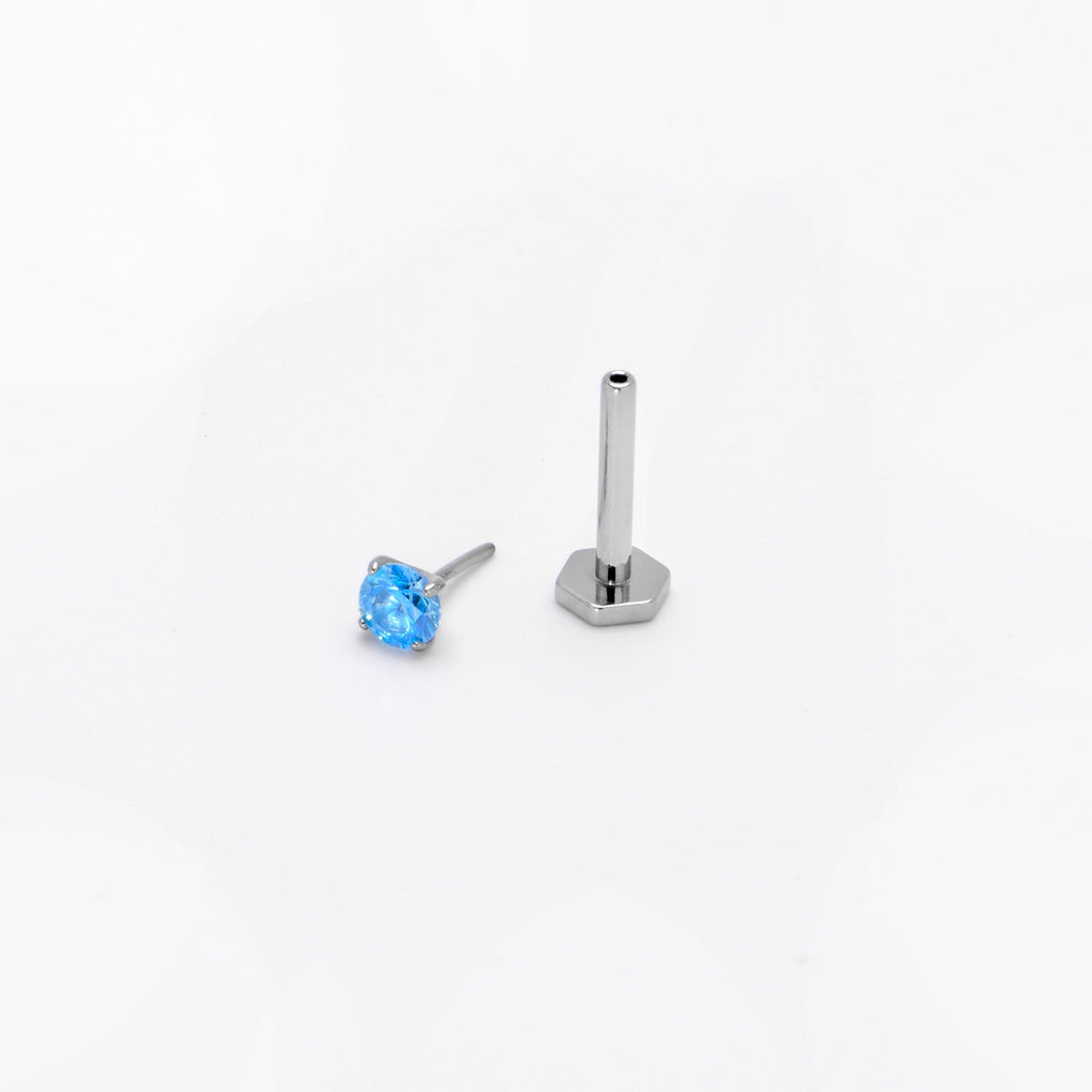 BodyCandy 16G 5/16 Blue CZ Gem ASTM F-136 Implant Grade Titanium Hex End Labret Tragus — alternative angle
