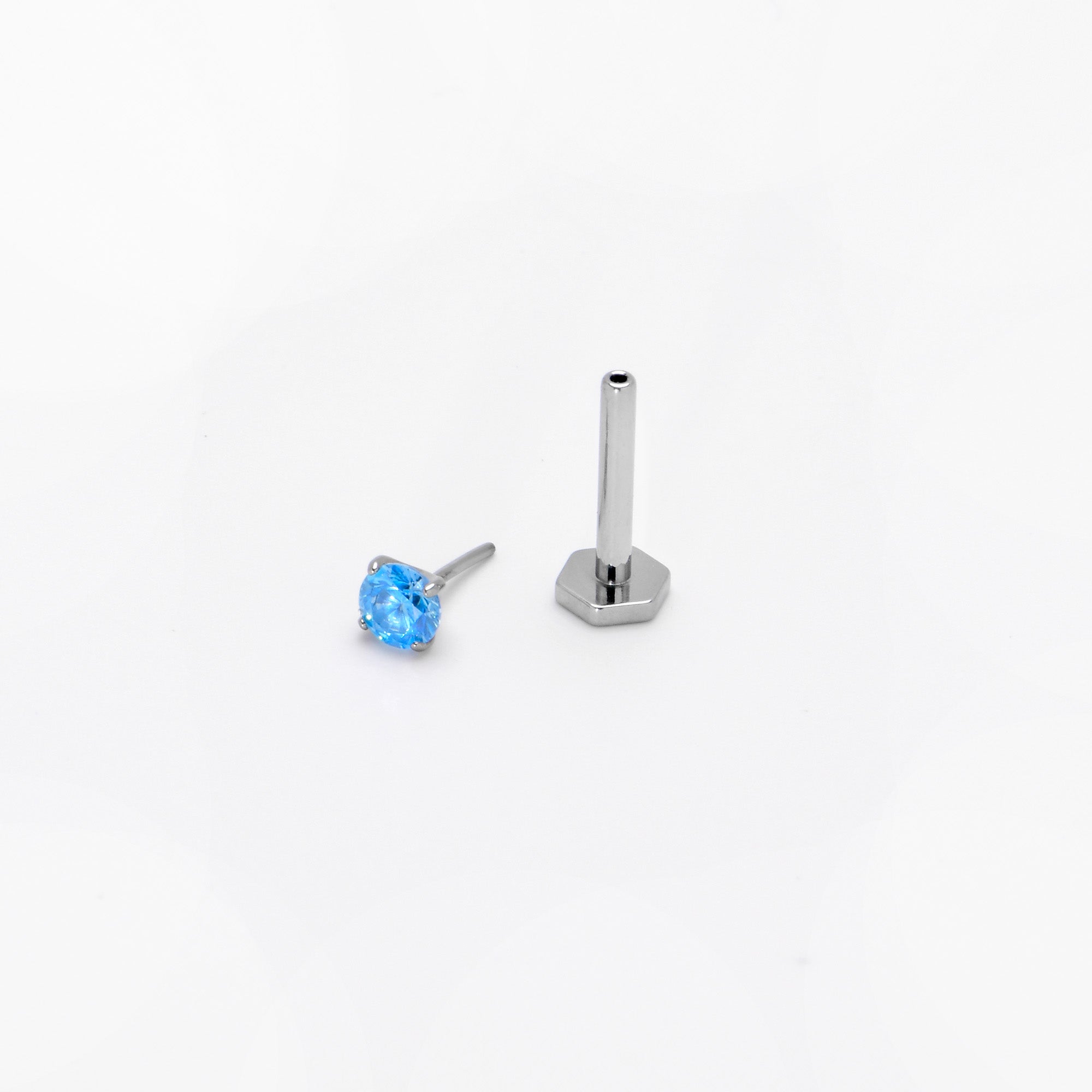 BodyCandy 16G 5/16 Blue CZ Gem ASTM F-136 Implant Grade Titanium Hex End Labret Tragus — alternative angle