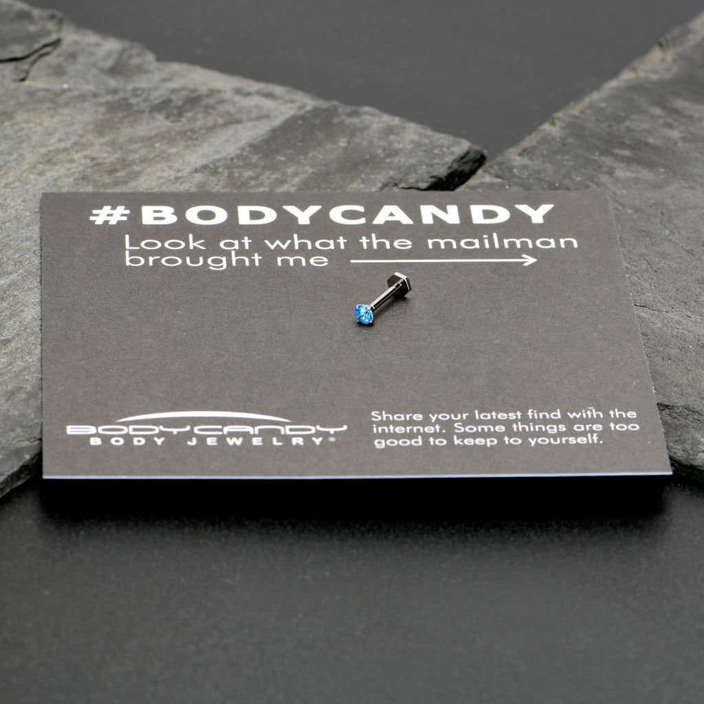 BodyCandy 16G 5/16 Blue CZ Gem ASTM F-136 Implant Grade Titanium Hex End Labret Tragus — size reference