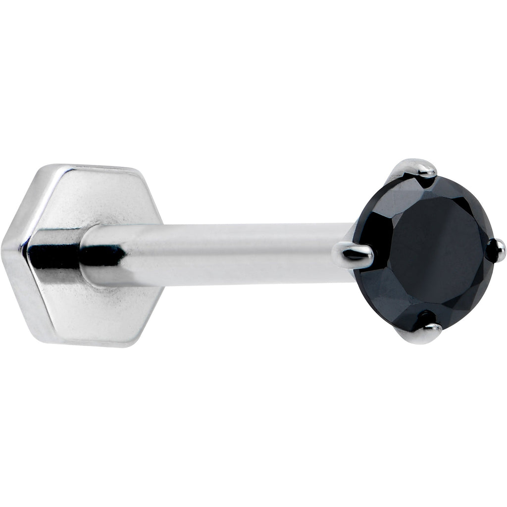 BodyCandy 16G 5/16 Black CZ Gem ASTM F-136 Implant Grade Titanium Hex End Labret Tragus — main product shot