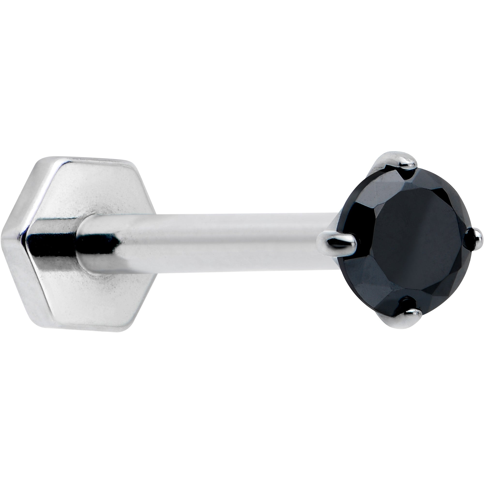 BodyCandy 16G 5/16 Black CZ Gem ASTM F-136 Implant Grade Titanium Hex End Labret Tragus — main product shot