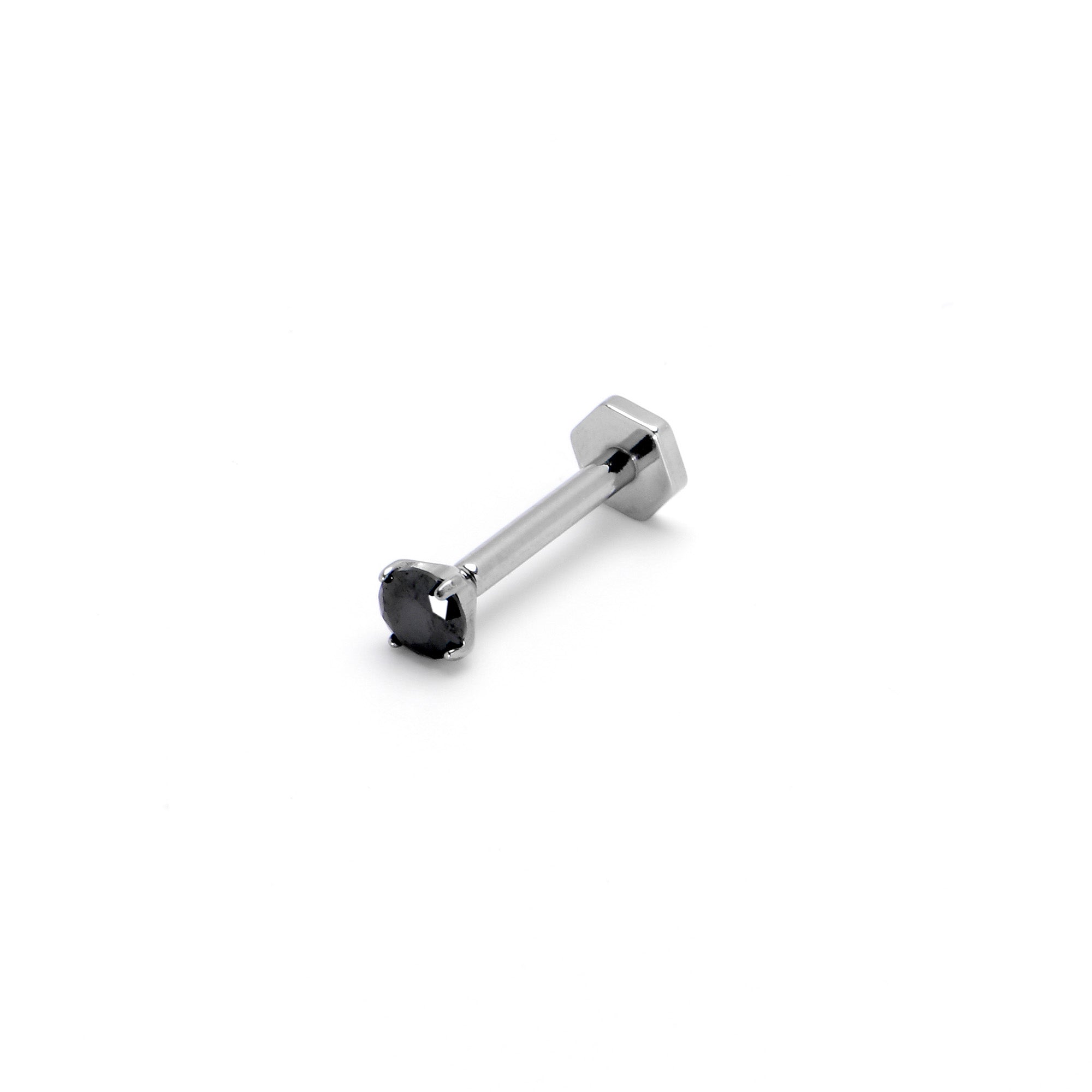 BodyCandy 16G 5/16 Black CZ Gem ASTM F-136 Implant Grade Titanium Hex End Labret Tragus — back view