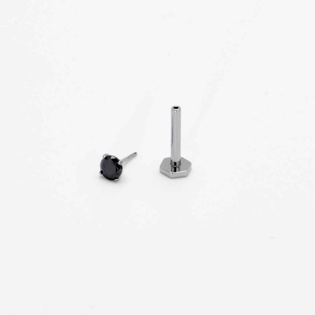BodyCandy 16G 5/16 Black CZ Gem ASTM F-136 Implant Grade Titanium Hex End Labret Tragus — alternative angle