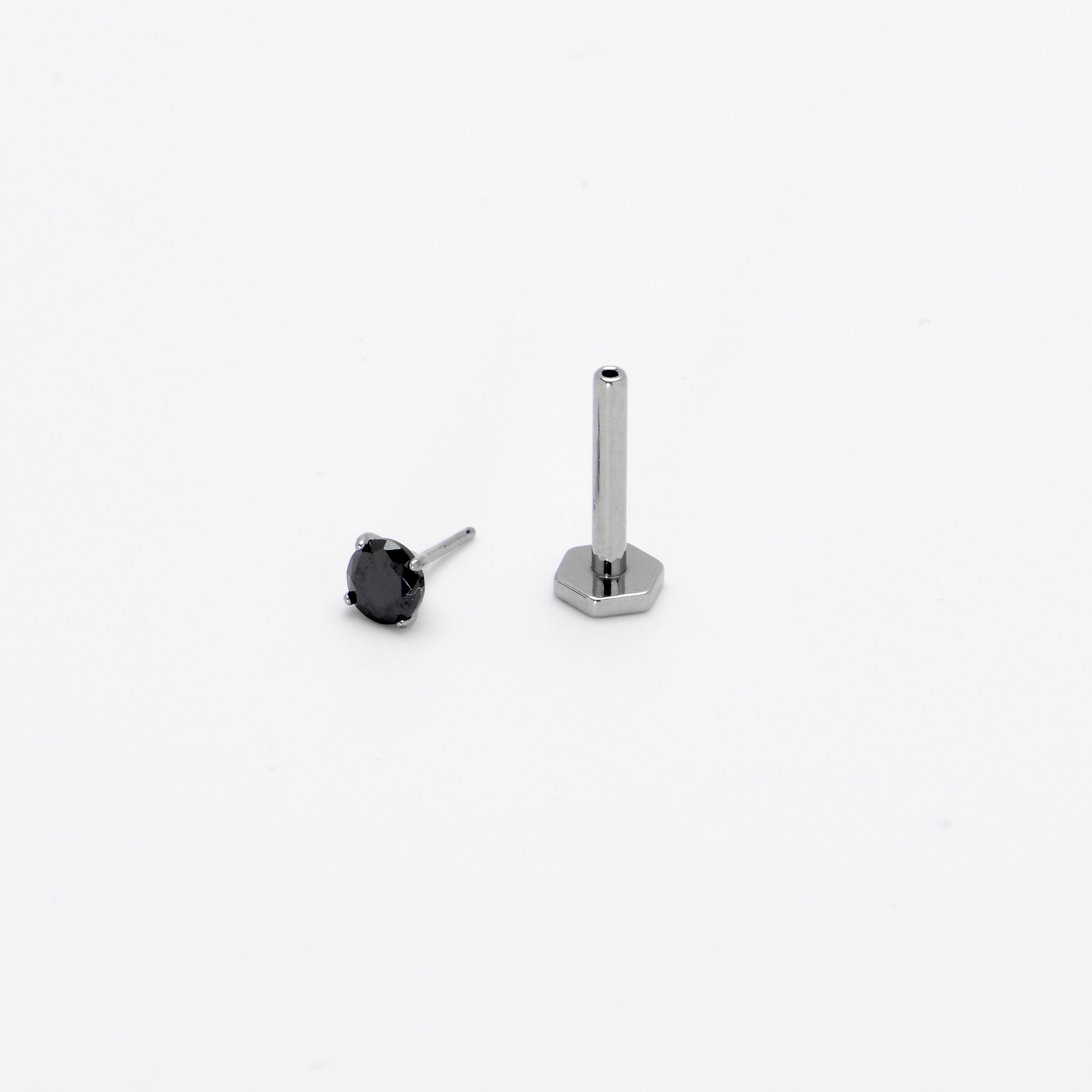 BodyCandy 16G 5/16 Black CZ Gem ASTM F-136 Implant Grade Titanium Hex End Labret Tragus — alternative angle