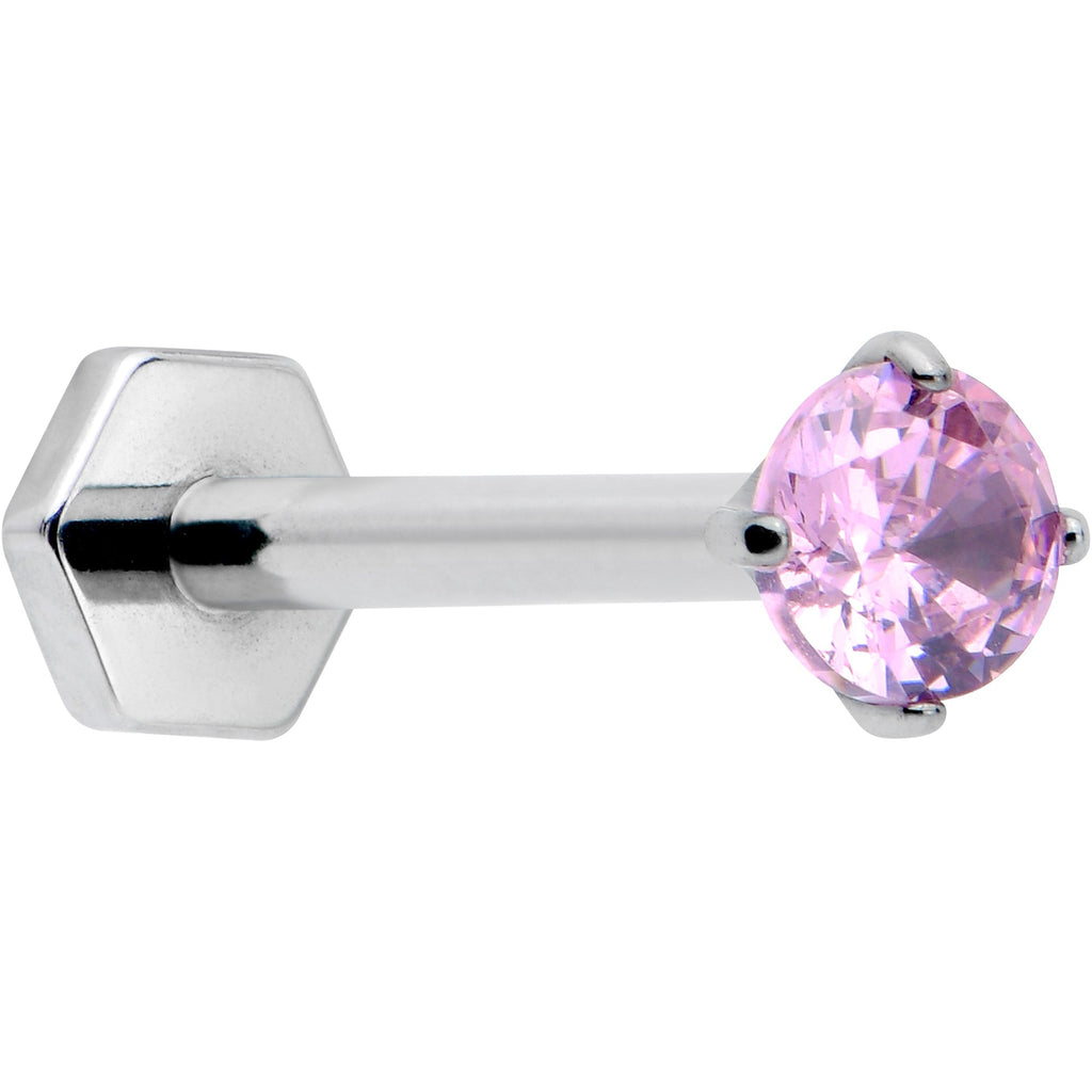 BodyCandy 16G 5/16 Pink CZ Gem ASTM F-136 Implant Grade Titanium Hex End Labret Tragus — main product shot