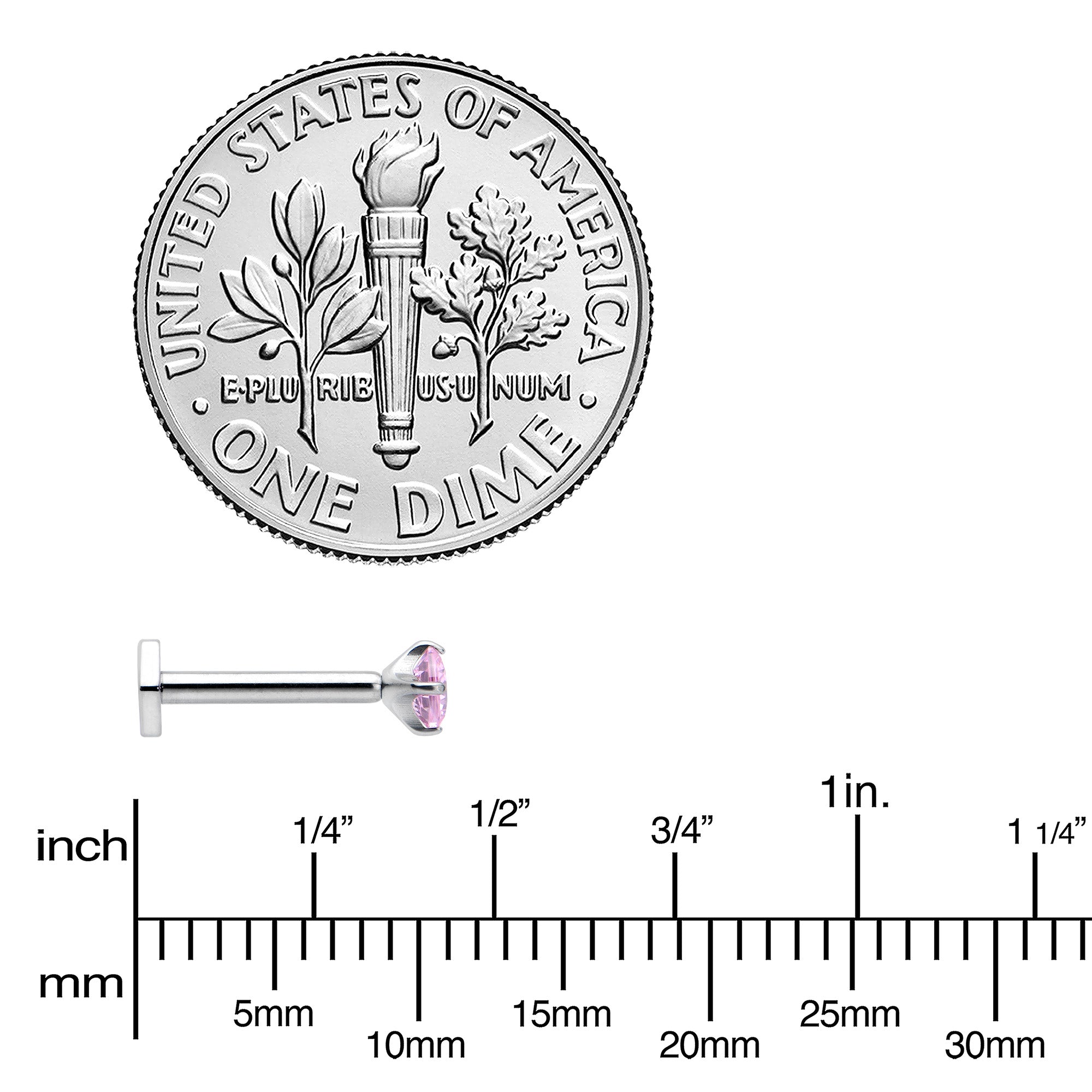BodyCandy 16G 5/16 Pink CZ Gem ASTM F-136 Implant Grade Titanium Hex End Labret Tragus — side view