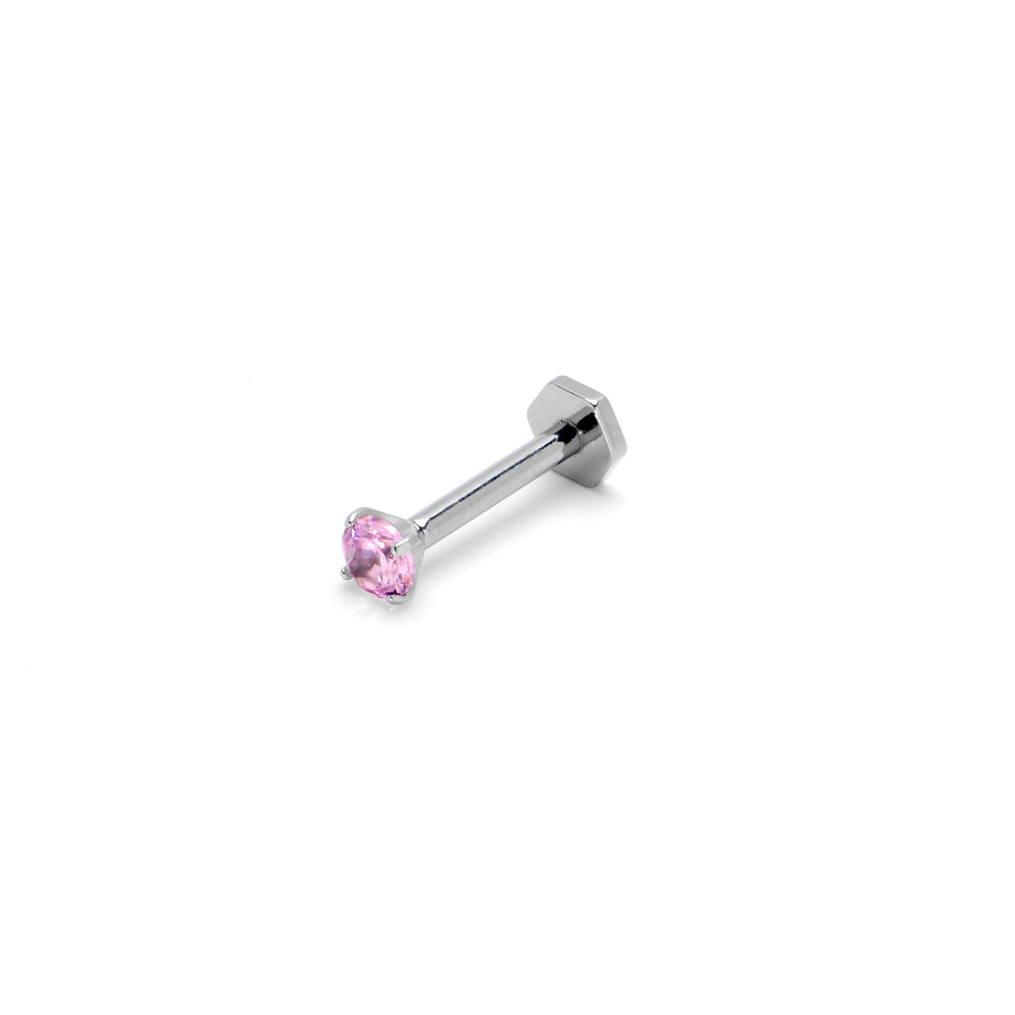 BodyCandy 16G 5/16 Pink CZ Gem ASTM F-136 Implant Grade Titanium Hex End Labret Tragus — back view