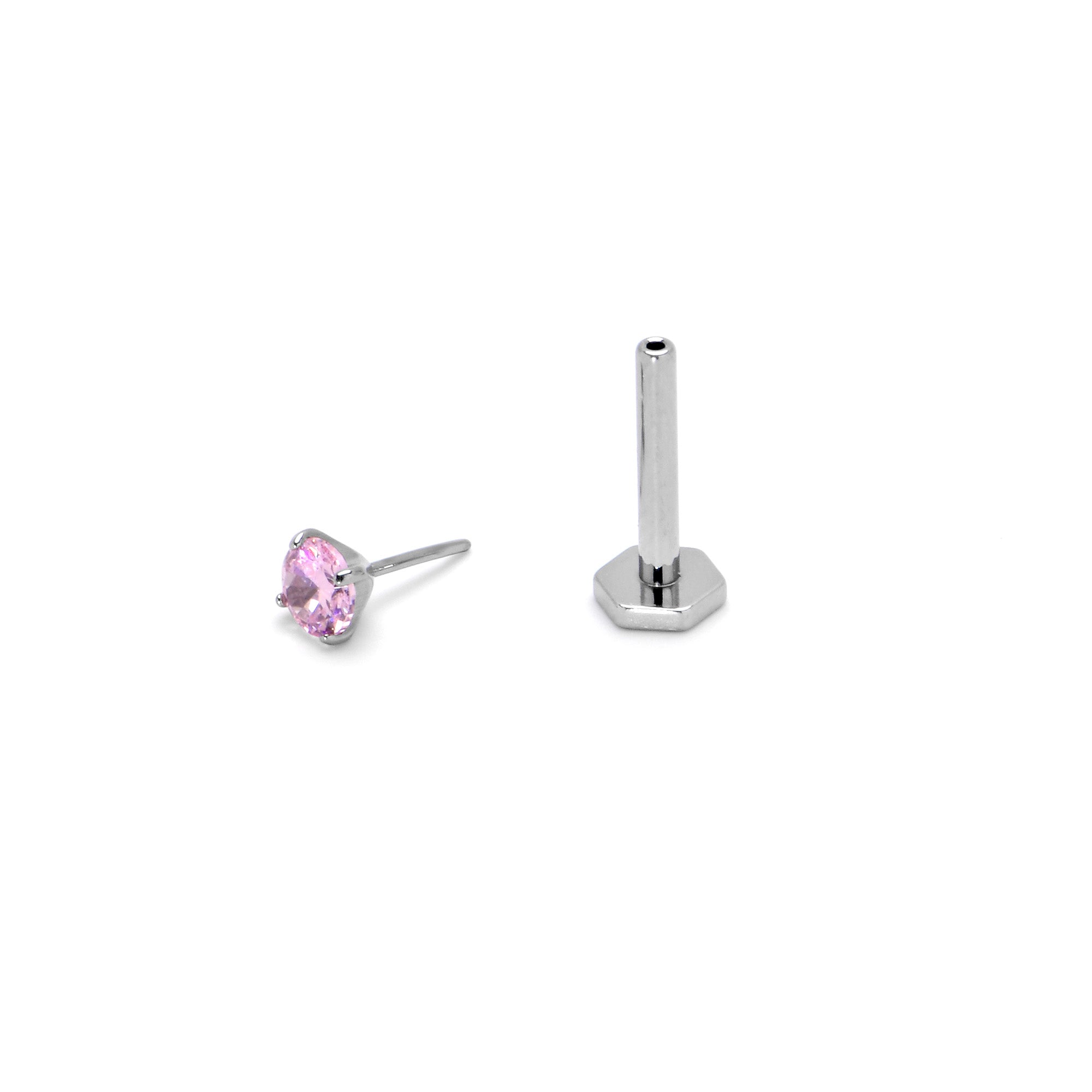 BodyCandy 16G 5/16 Pink CZ Gem ASTM F-136 Implant Grade Titanium Hex End Labret Tragus — alternative angle