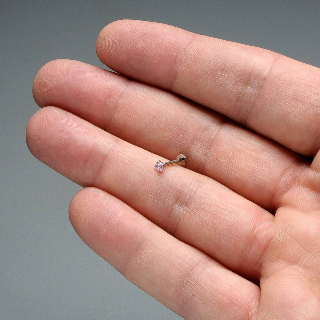 BodyCandy 16G 5/16 Pink CZ Gem ASTM F-136 Implant Grade Titanium Hex End Labret Tragus — in-use photo