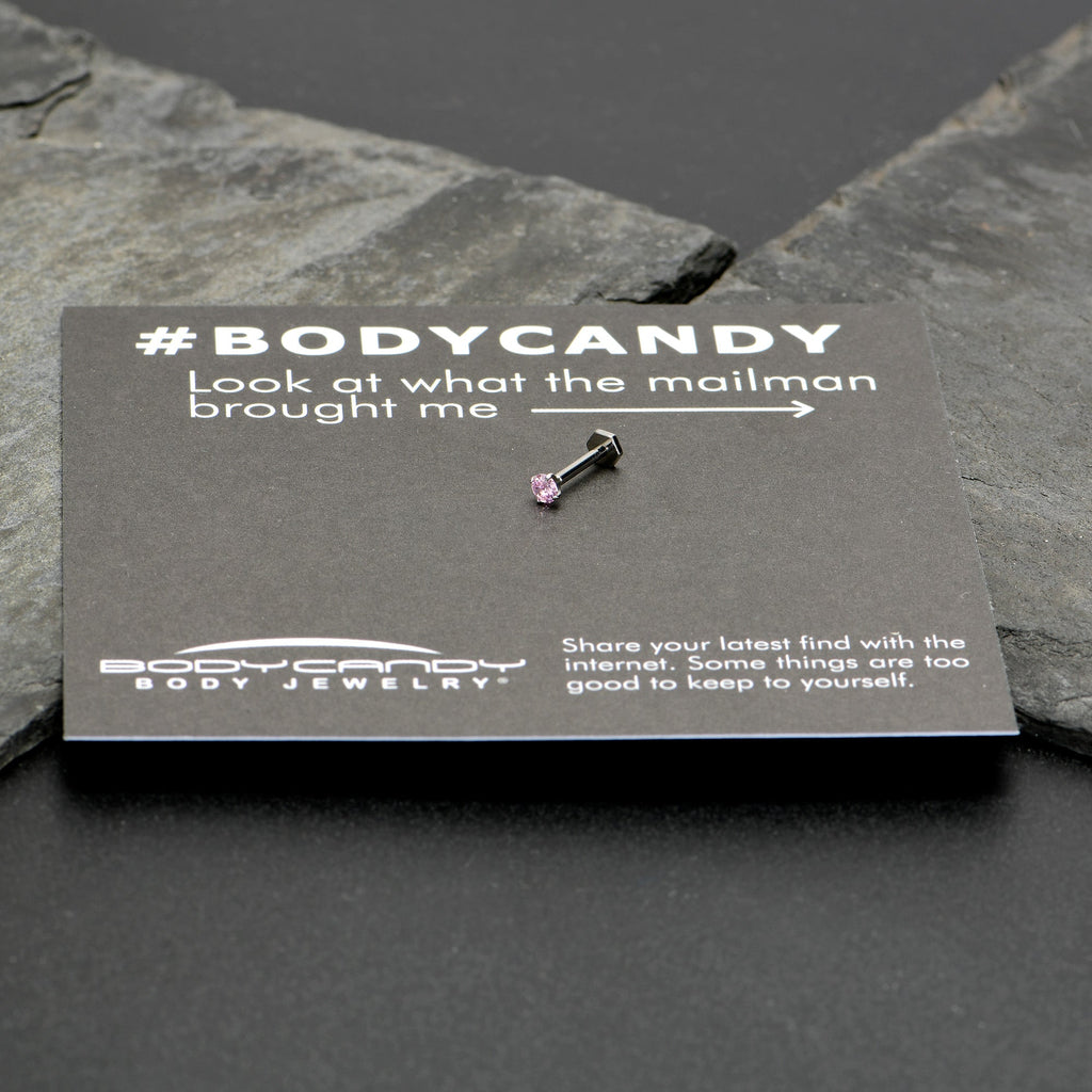 BodyCandy 16G 5/16 Pink CZ Gem ASTM F-136 Implant Grade Titanium Hex End Labret Tragus — size reference