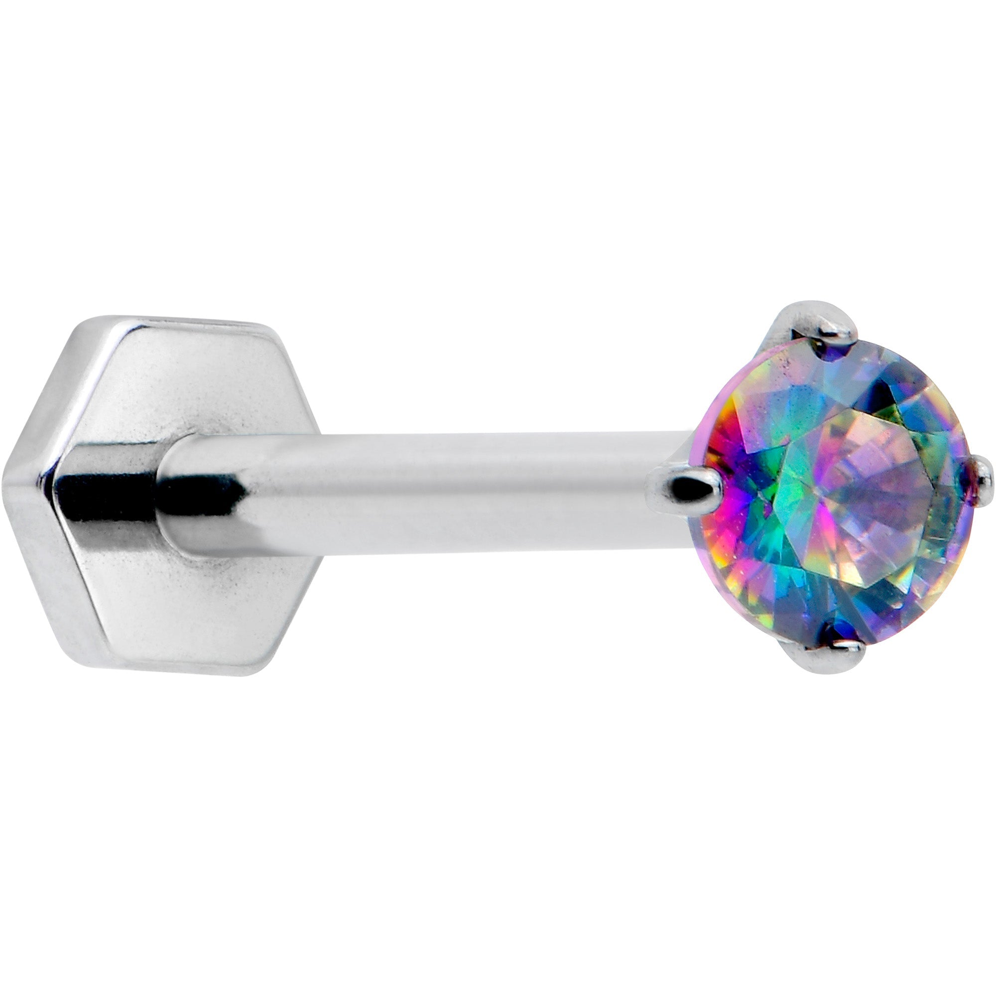 BodyCandy 16G 5/16 Vitrail CZ Gem ASTM F-136 Implant Grade Titanium Hex End Labret Tragus — main product shot