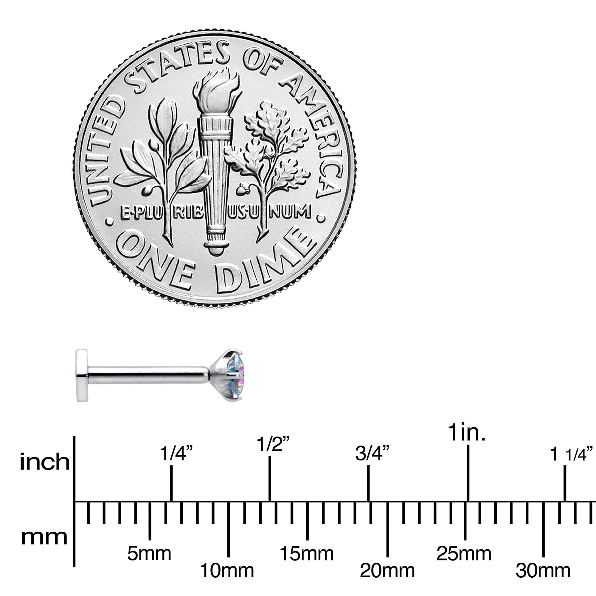 BodyCandy 16G 5/16 Vitrail CZ Gem ASTM F-136 Implant Grade Titanium Hex End Labret Tragus — side view