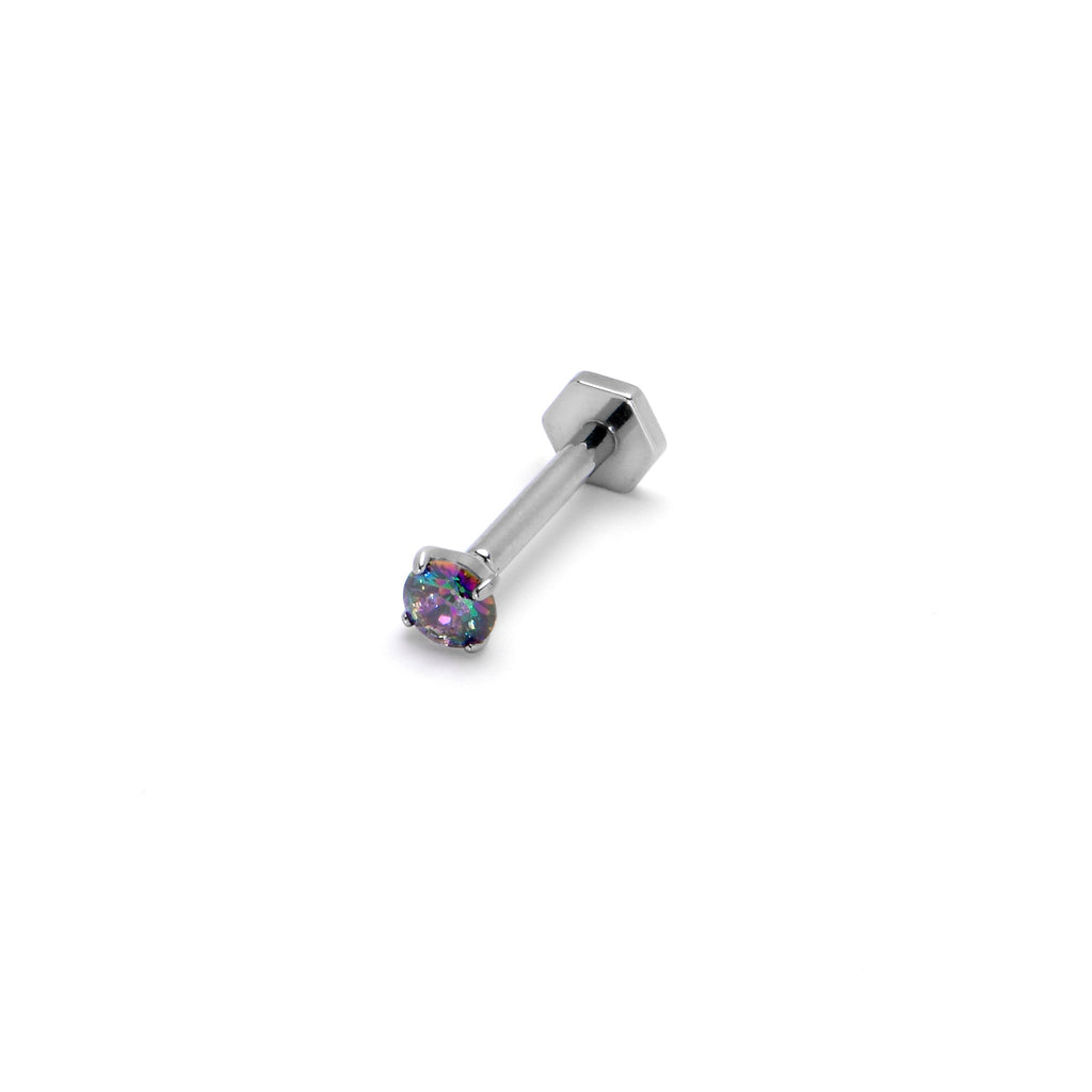 BodyCandy 16G 5/16 Vitrail CZ Gem ASTM F-136 Implant Grade Titanium Hex End Labret Tragus — back view