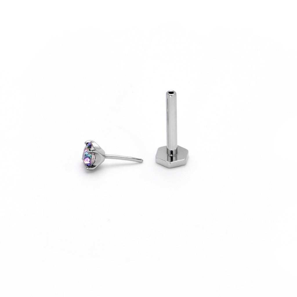 BodyCandy 16G 5/16 Vitrail CZ Gem ASTM F-136 Implant Grade Titanium Hex End Labret Tragus — alternative angle