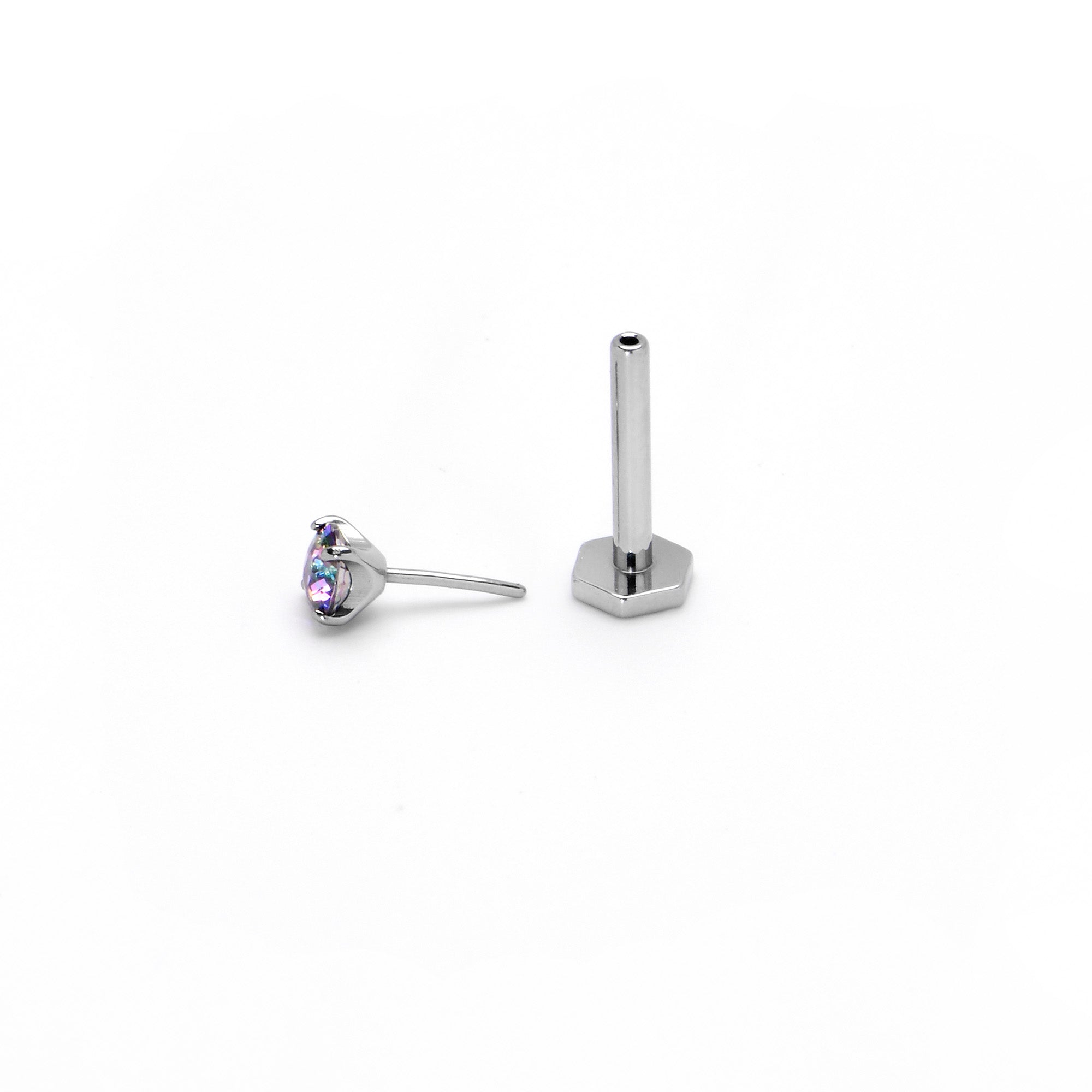 BodyCandy 16G 5/16 Vitrail CZ Gem ASTM F-136 Implant Grade Titanium Hex End Labret Tragus — alternative angle
