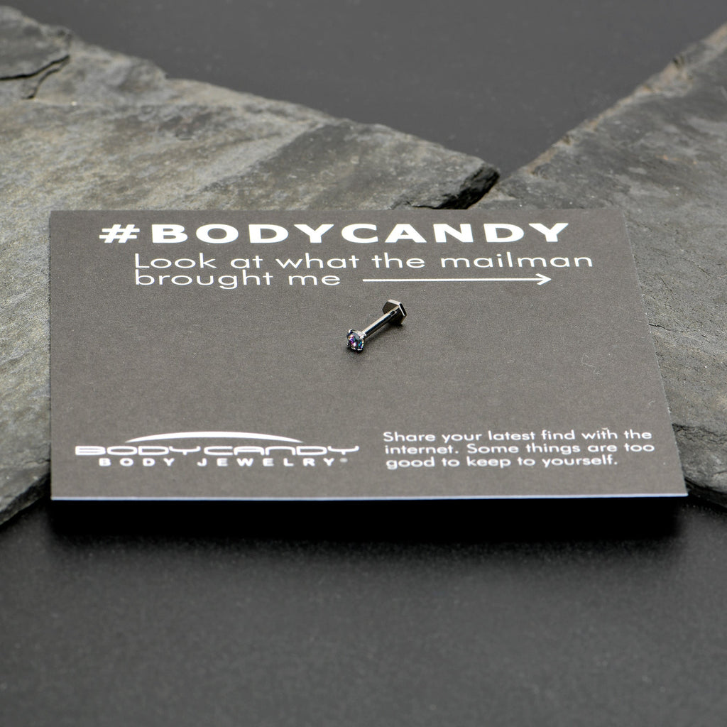 BodyCandy 16G 5/16 Vitrail CZ Gem ASTM F-136 Implant Grade Titanium Hex End Labret Tragus — size reference