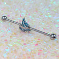 BodyCandy 14G Clear Blue Gem Lovely Leaves Industrial Barbell 38mm — main product shot