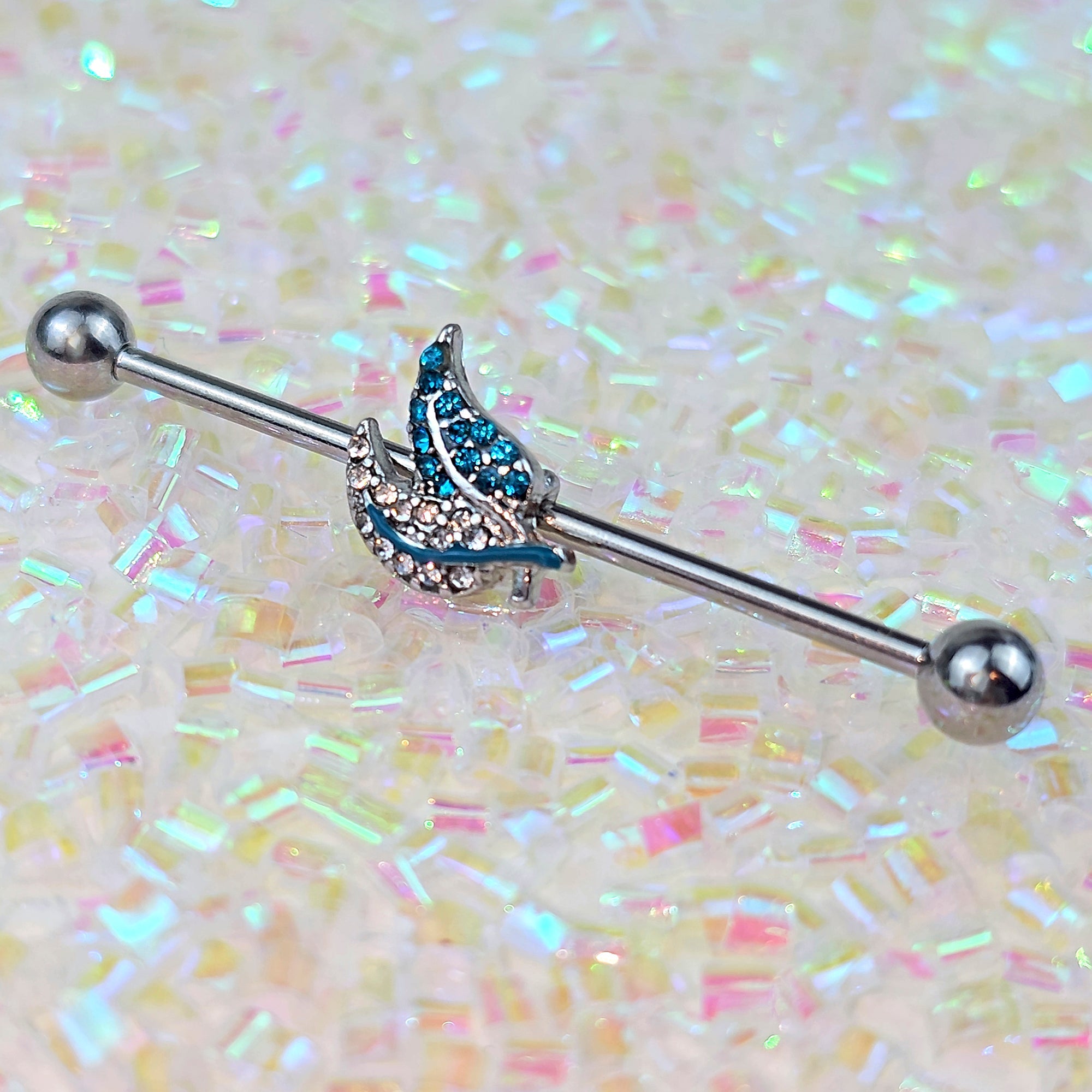 BodyCandy 14G Clear Blue Gem Lovely Leaves Industrial Barbell 38mm — main product shot