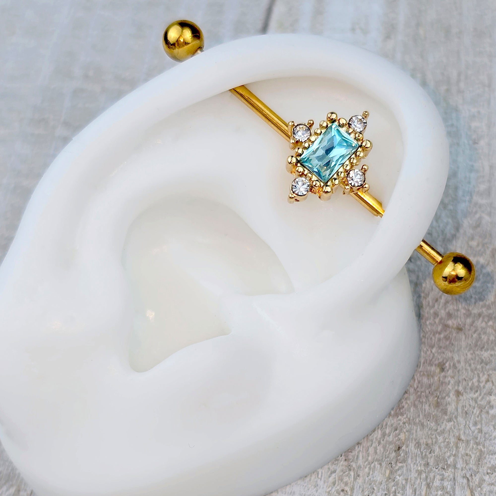 BodyCandy 14G Blue Clear Gem Gold Tone Regal Seal Industrial Barbell 38mm — main product shot