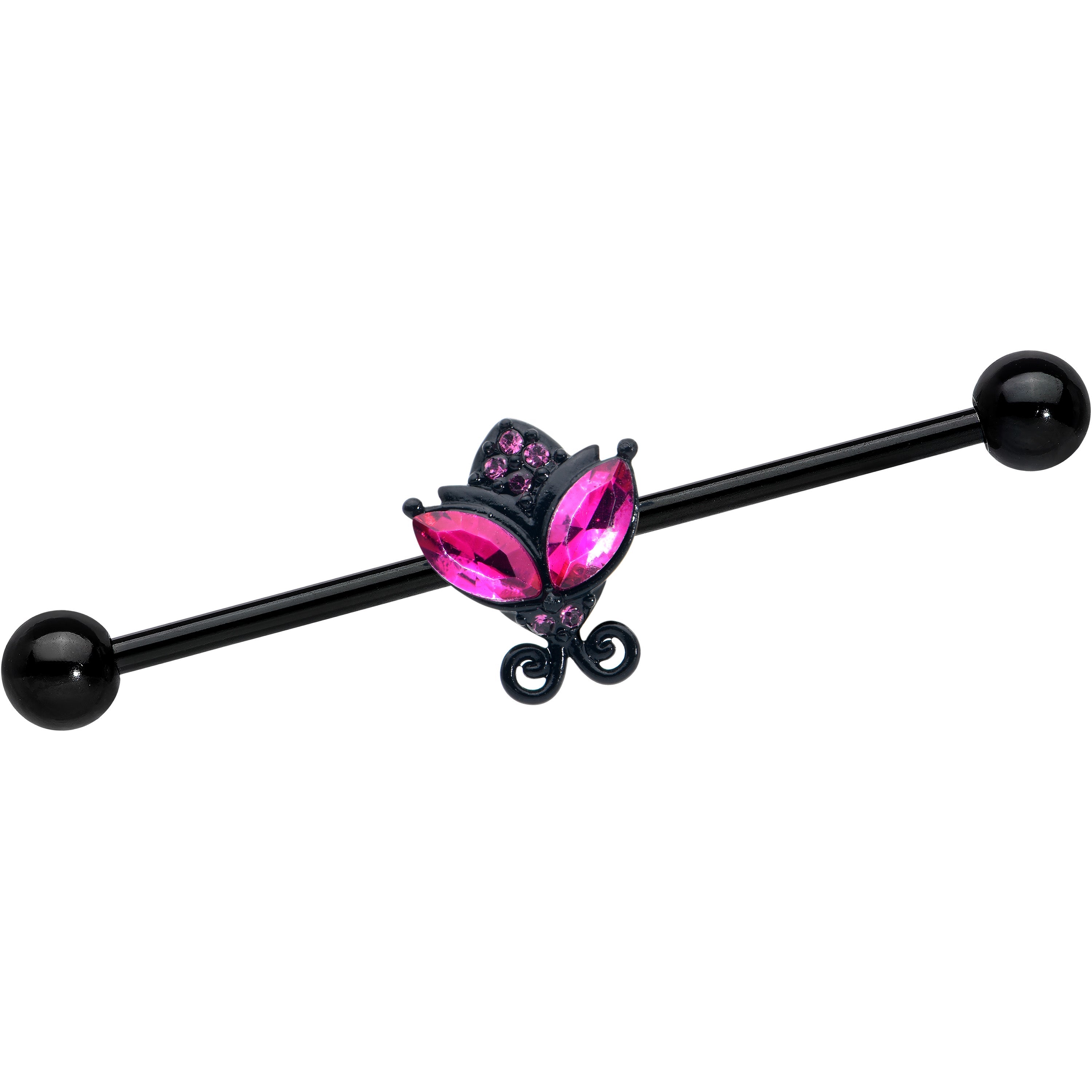 BodyCandy 14G Pink Gem Black Night Butterfly Industrial Barbell 38mm — main product shot