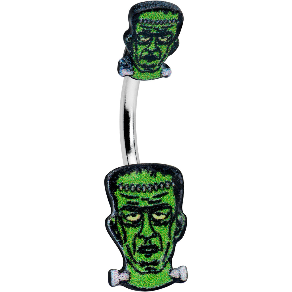 BodyCandy Frankenstein Head Green Glow in the Dark Double Mount Belly Ring — main product shot