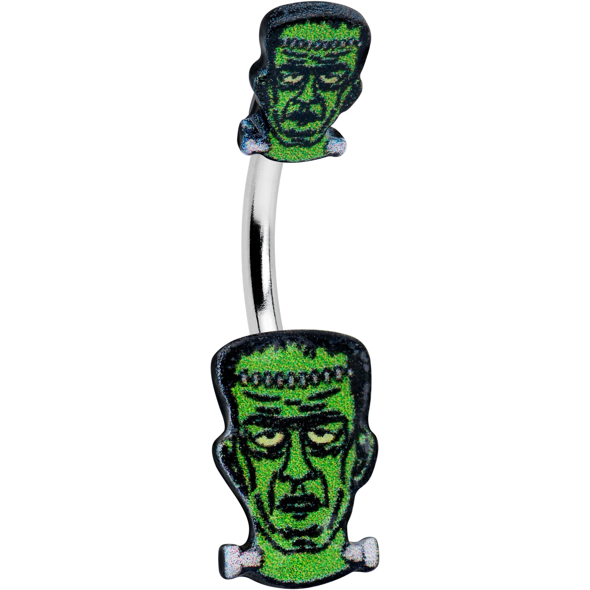 BodyCandy Frankenstein Head Green Glow in the Dark Double Mount Belly Ring — main product shot
