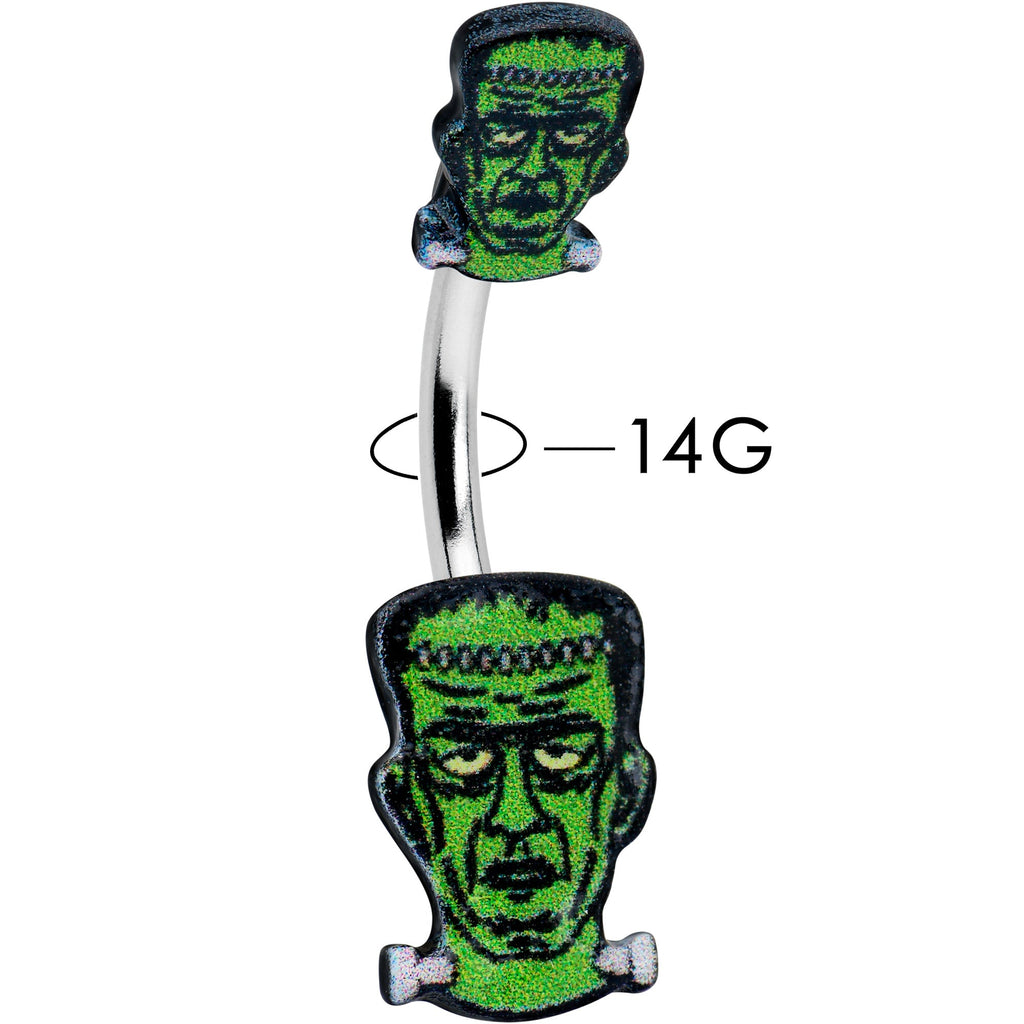 BodyCandy Frankenstein Head Green Glow in the Dark Double Mount Belly Ring — lifestyle context