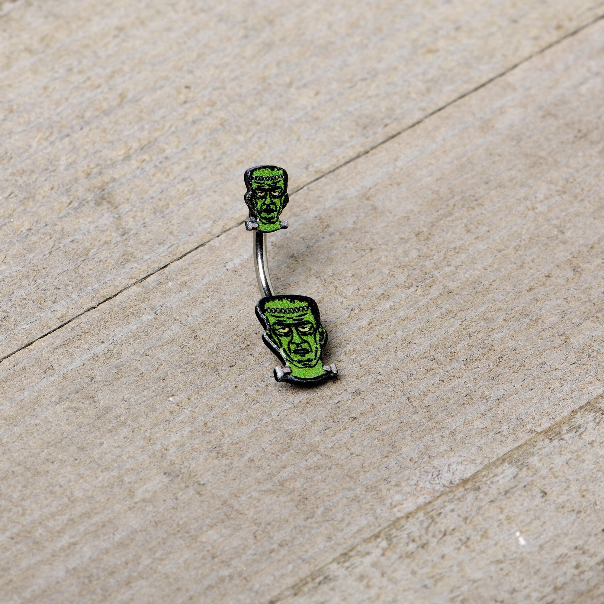 BodyCandy Frankenstein Head Green Glow in the Dark Double Mount Belly Ring — alternative angle