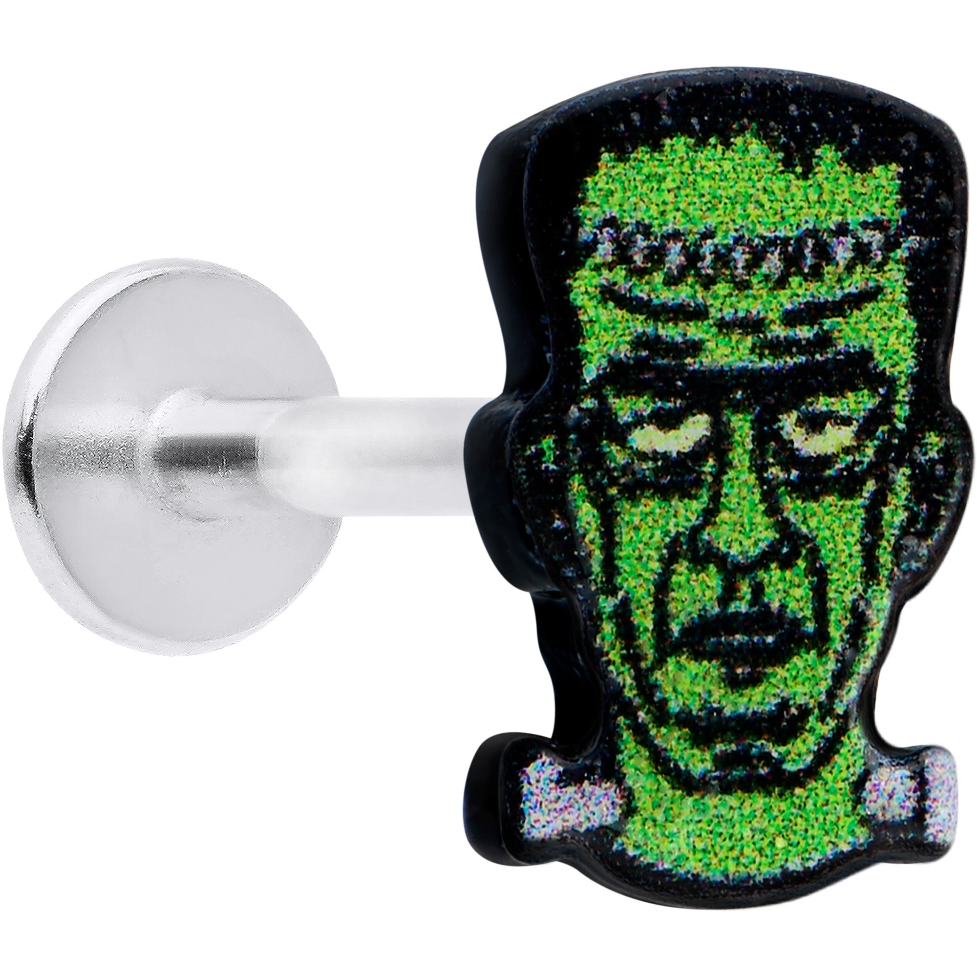 BodyCandy 16G 5/16 Frankenstein Head Green Glow in the Dark Labret Tragus — main product shot
