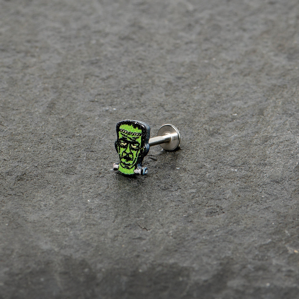 BodyCandy 16G 5/16 Frankenstein Head Green Glow in the Dark Labret Tragus — alternative angle