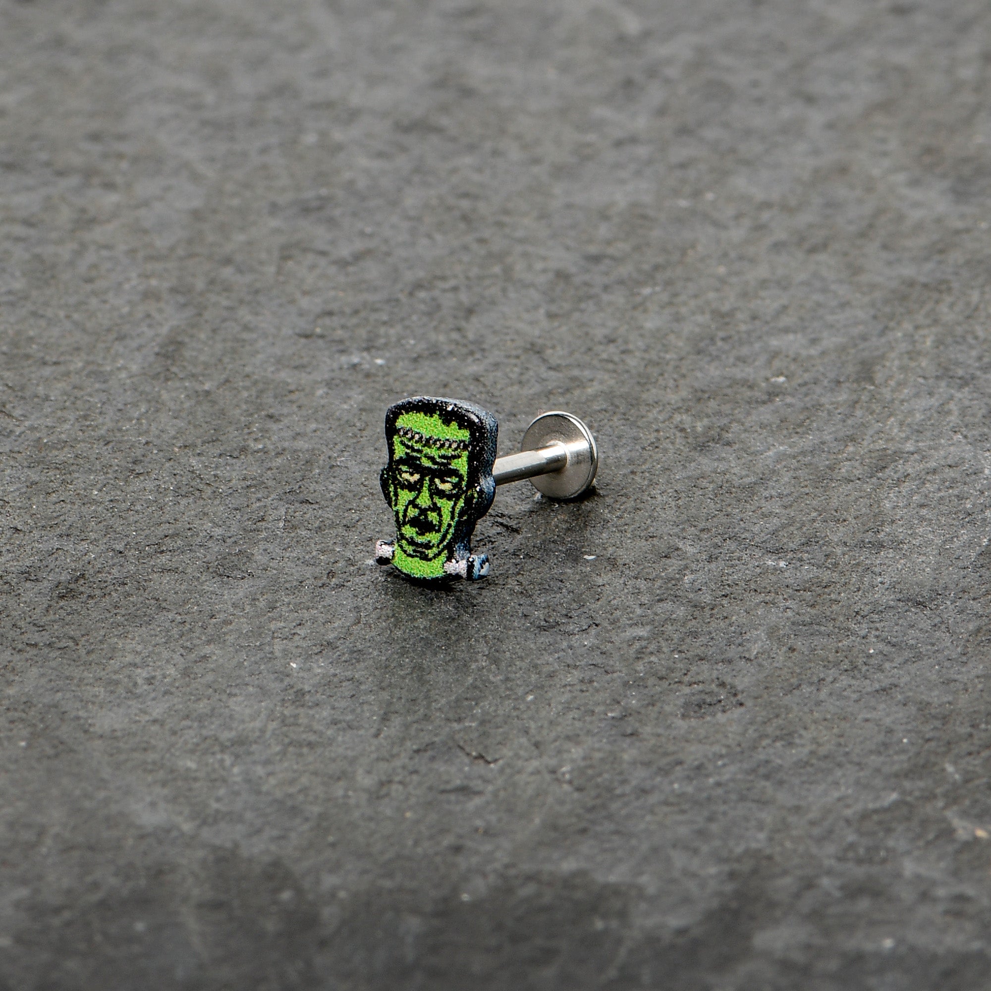 BodyCandy 16G 5/16 Frankenstein Head Green Glow in the Dark Labret Tragus — alternative angle