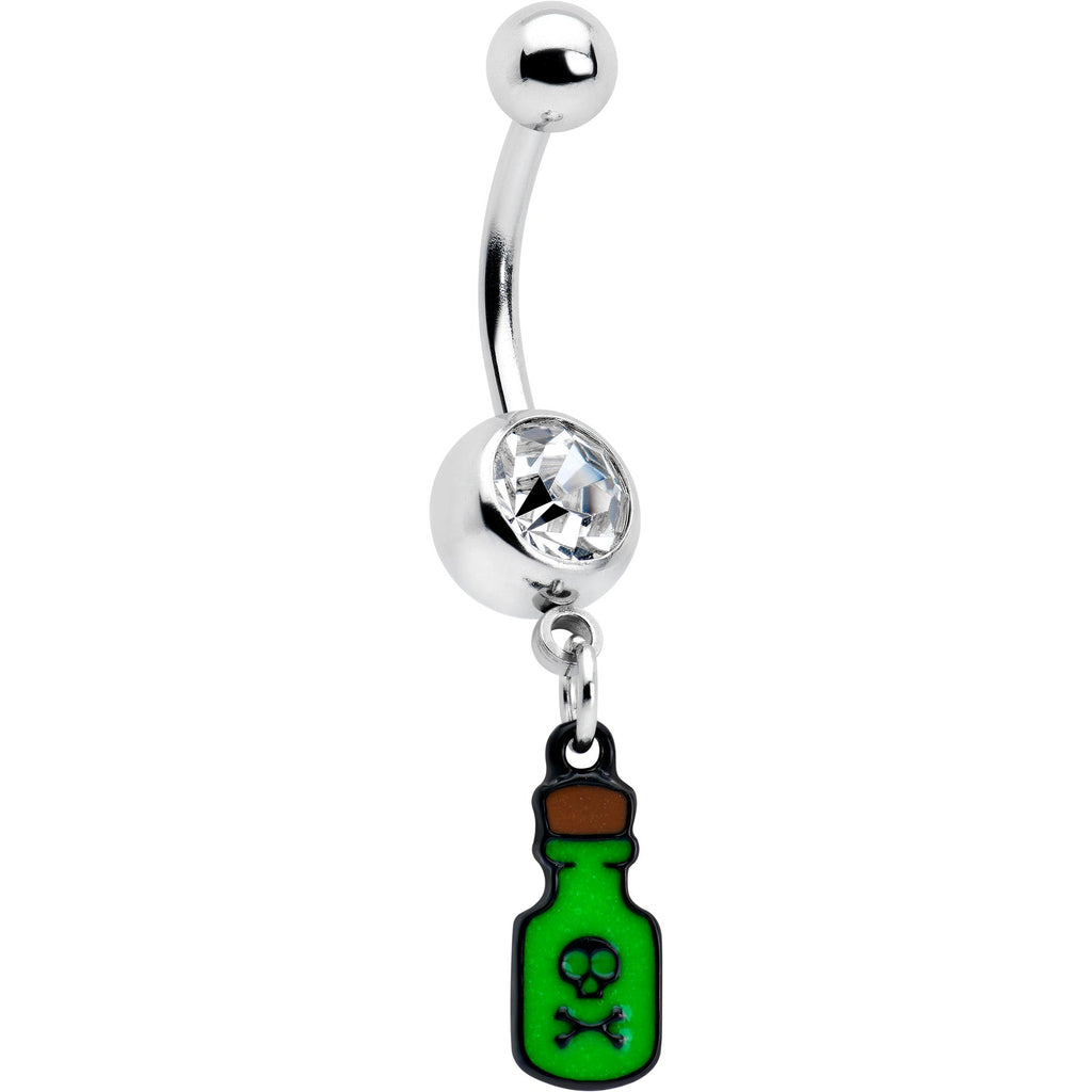 BodyCandy Clear Gem Green Poison Bottle Glow in the Dark Dangle Belly Ring — main product shot