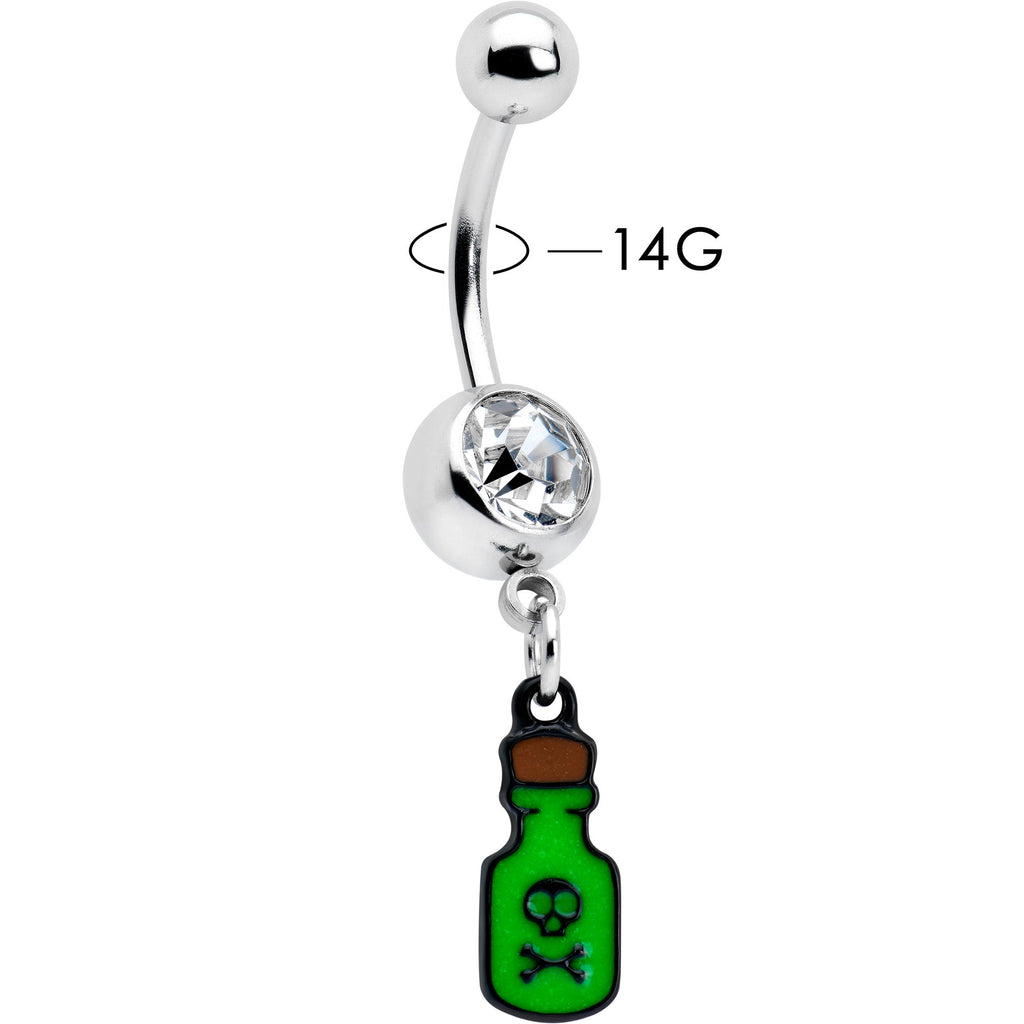 BodyCandy Clear Gem Green Poison Bottle Glow in the Dark Dangle Belly Ring — lifestyle context