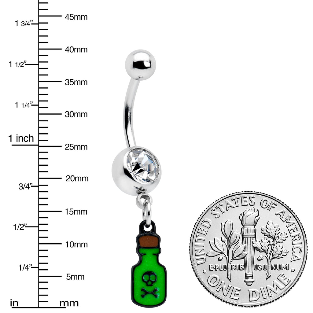 BodyCandy Clear Gem Green Poison Bottle Glow in the Dark Dangle Belly Ring — side view